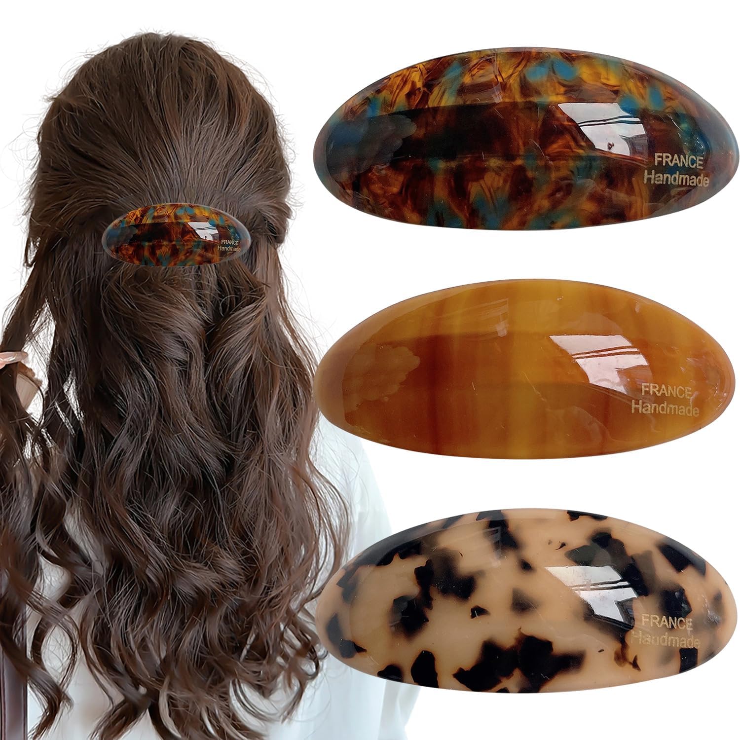 3 PCS Acetate Hair Barrette,Large Vintage Hair Barrette for Women,French Tortoise Shell Hair Clips Vintage Snap Hair clips Accessories Gifts for Women