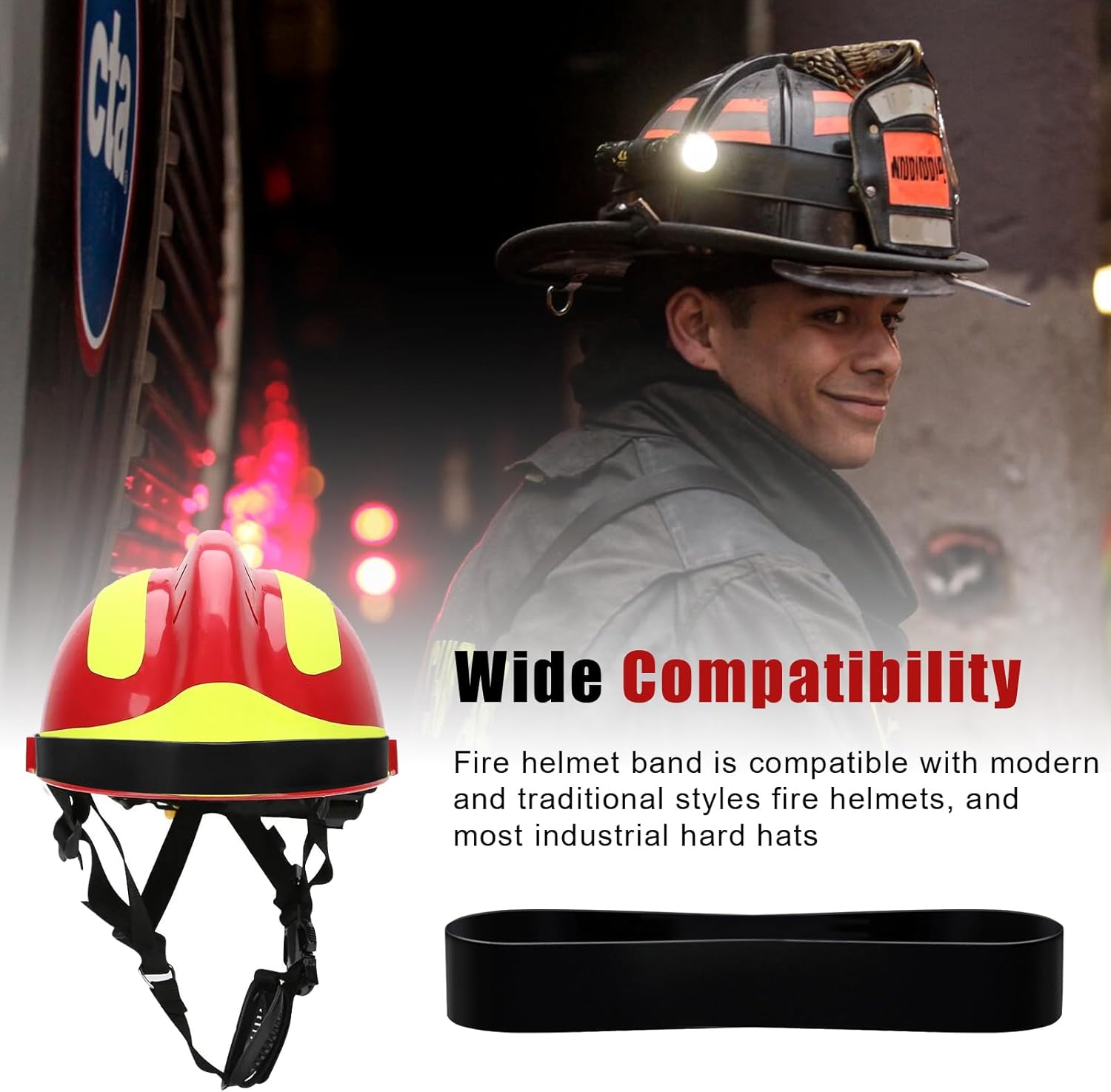 ERETOW Firefighter Helmet Bands, Heavy Duty Rubber Helmet Strap for Fire Helmets and Hard Hats Fits Modern & Traditional Styles, Holds Firefighting Accessories, Black, 3 Pack