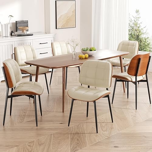 Miniatura 4 de Juego de 2 sillas de comedor, silla de comedor de mediados de siglo moderna con cojín grueso, sillas de cocina tapizadas con piel sintética y