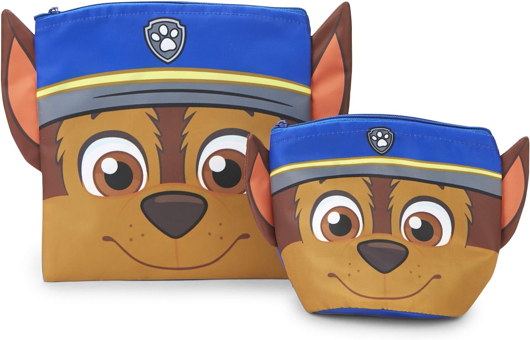 Paw Patrol Chase Reusable Kid Snack Bag/Kid Sandwich Bag 2 Pack. Washable, Food Safe, BPA-Free, Dishwasher-Safe, Zipper Closure. Includes 1 Sandwich & 1 Snack Bag. Snack Bag Stands up with Handle
