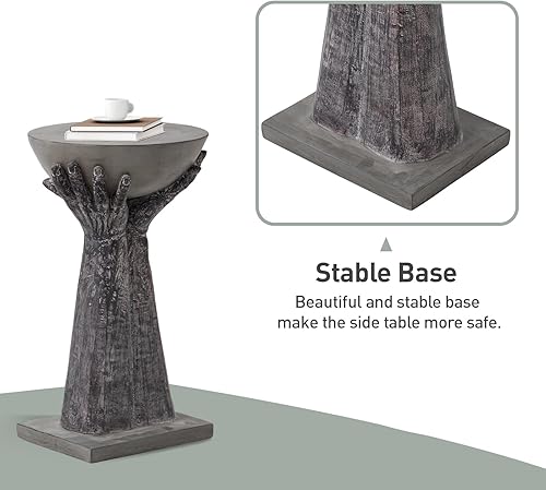 Miniatura 6 de SUNBURY Mesa auxiliar para exteriores, mesa auxiliar de hormigón en forma de mano de 24 pulgadas de alto, extremo de patio decorativo para exterior,