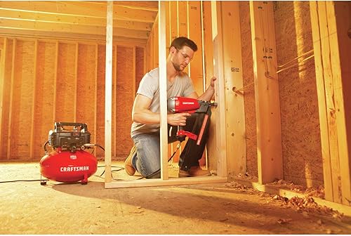 Miniatura 7 de CRAFTSMAN - Pistola de clavos, 21 grados, con compresor de aire, 6 galones, kit sin aceite (CMP21PL y CMEC6150K)