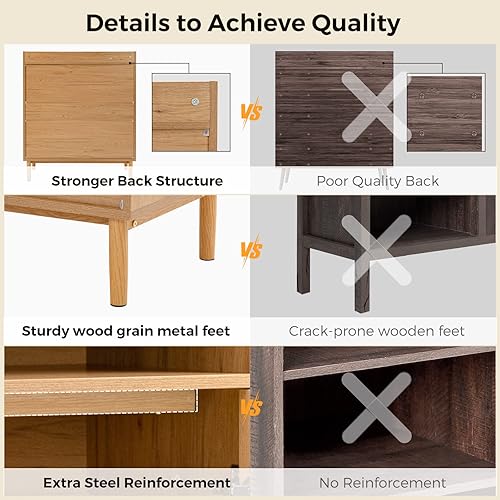 Miniatura 6 de Vrullu Armario de almacenamiento gabinete de cocina independiente gabinete de buffet con puertas de cristal gabinete de barra de café de madera con