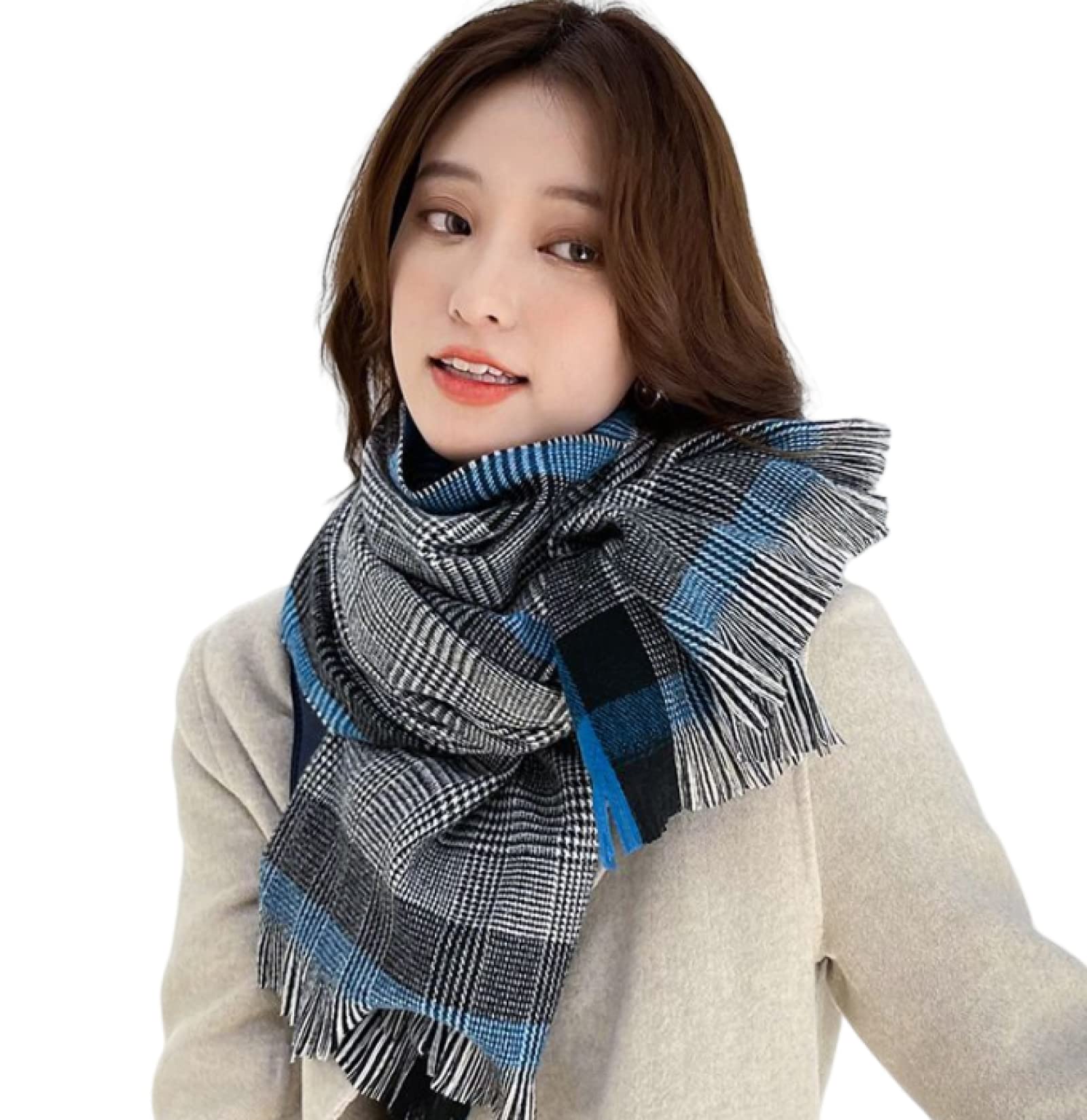 Sciarpa Donna Scialle Uomo Invernale Sciarpa Scozzese Invernale Sciarpa Grande Avvolgente Femminile Sciarpe Lunghe con Nappa Bandana Donna Calda