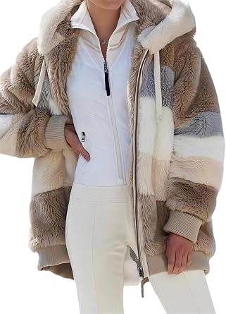 2024 New Rcontrasting Lamb Wool Padded Coat Sherpa Hoodie Lined Jacket Women Faux Fur Shearling Fleece Zip Shacket
