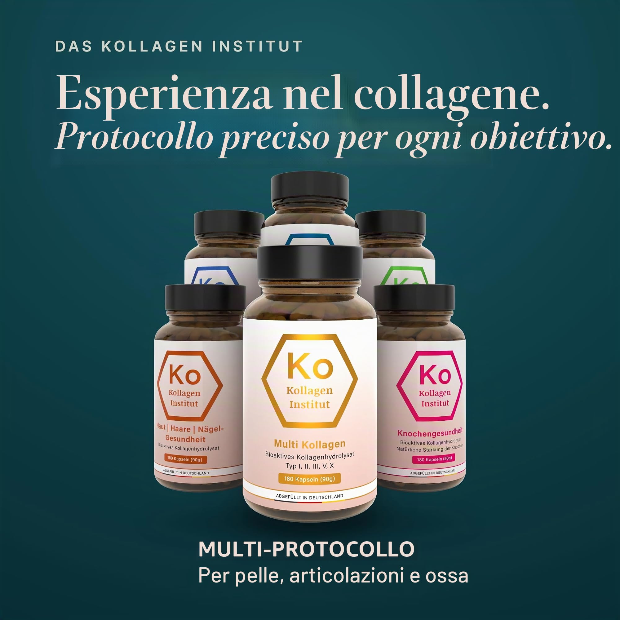 Kollagen Institut Capsule multi collagene – 540 capsule (3 mesi), peptide di collagene in polvere ad alto dosaggio, idrolizzato di collagene bioattivo tipo 1, 2, 3, 5, 10, per bellezza, pelle, capelli