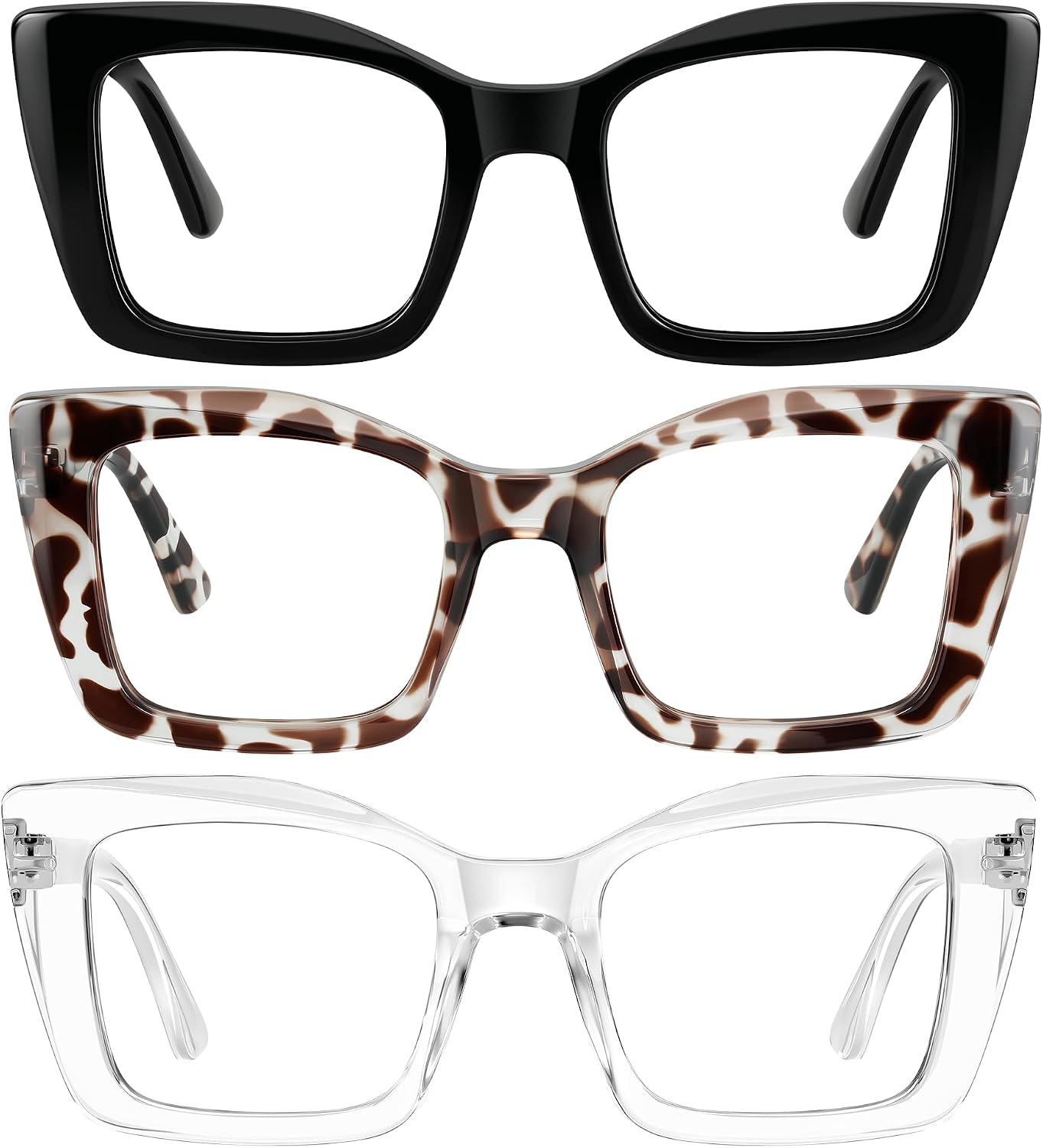 3 Pack Reading Glasses for Women Oversized Square Reading Glasses Blue Light Blocking Spring Hinge Readers