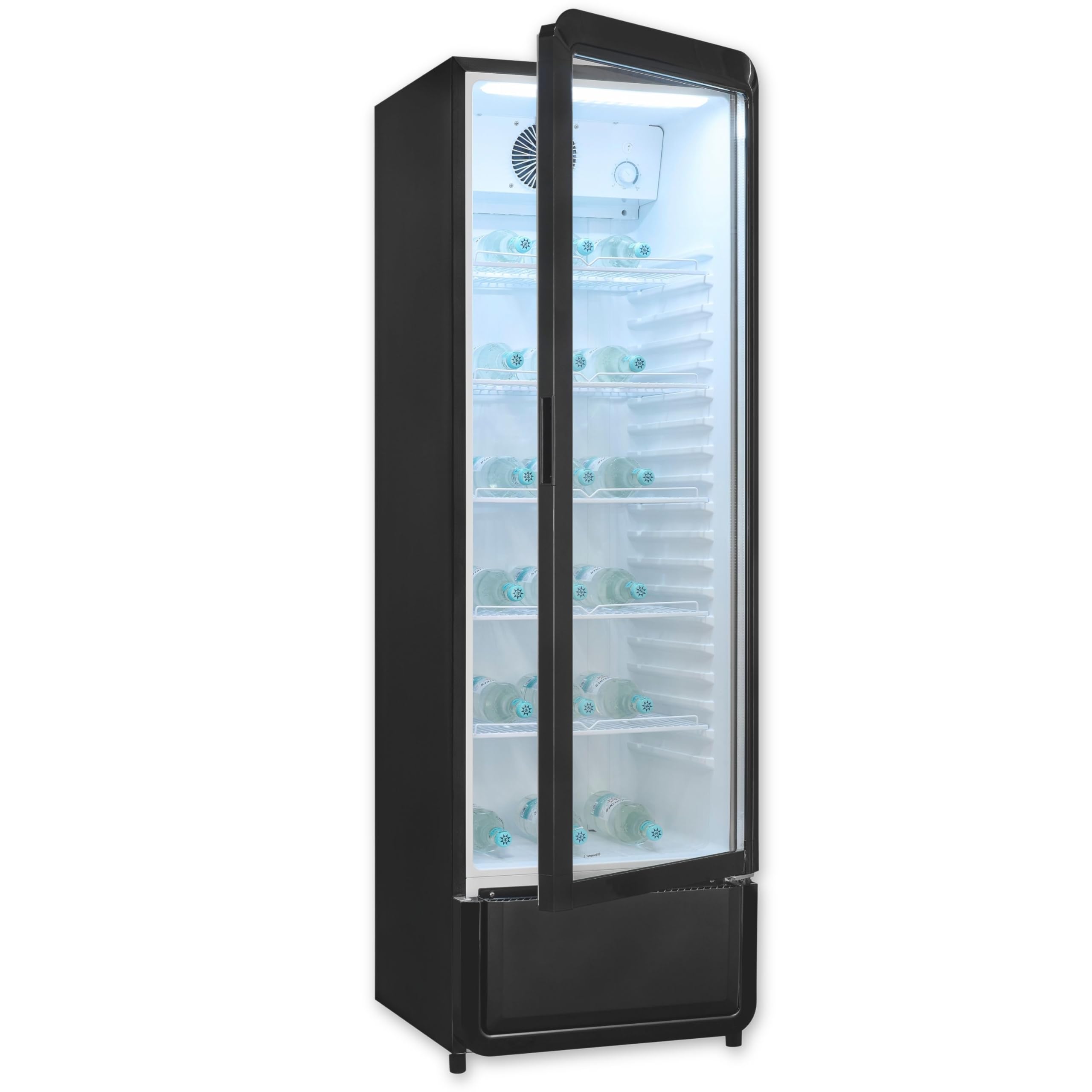 Exquisit Getränkekühlschrank 280 l Gastro Kühlschrank mit Glastür Umluft-Kühlung LED-Beleuchtung 5 verstellbare Ablagen Schwarz