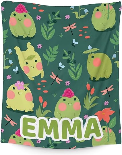 Mercuryelf Custom Frog Throw Blanket - Soft, Fuzzy & Warm - 50x60 Inches Flannel Blankets for Living Room, Sofa - Dark Green Cute Throws Gift for Teens