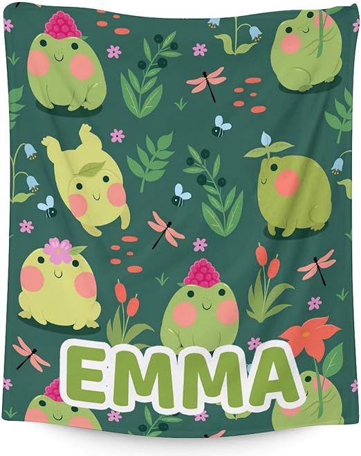 Mercuryelf Custom Frog Throw Blanket - Soft, Fuzzy & Warm - 50x60 Inches Flannel Blankets for Living Room, Sofa - Dark Green Cute Throws Gift for Teens