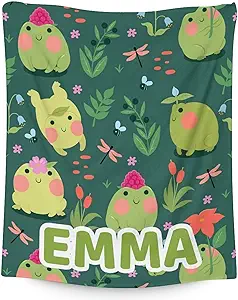 Mercuryelf Custom Frog Throw Blanket - Soft, Fuzzy & Warm - 50x60 Inches Flannel Blankets for Living Room, Sofa - Dark Green Cute Throws Gift for Teens