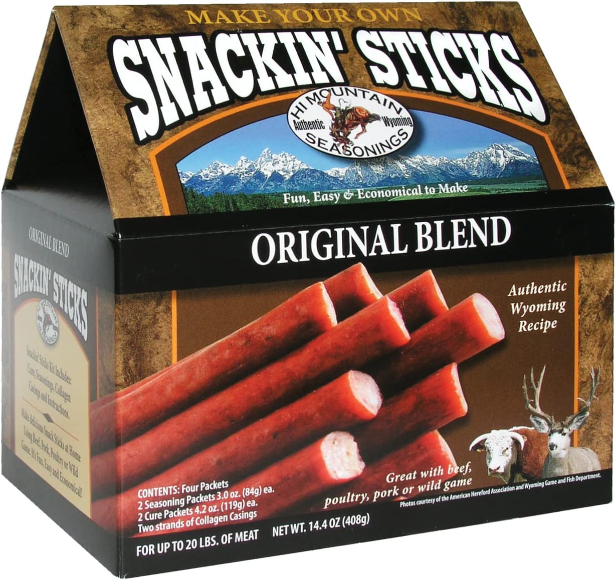 Hi Mountain Seasonings ǀ Snack Stick Seasoning Kit ǀ ORIGINAL BLEND ǀ Includes Seasoning, Cure, Casings, & Directions ǀ Seasons up to 20 lbs of Meat ǀ Beef, Pork, Venison, Deer, & Wild Game