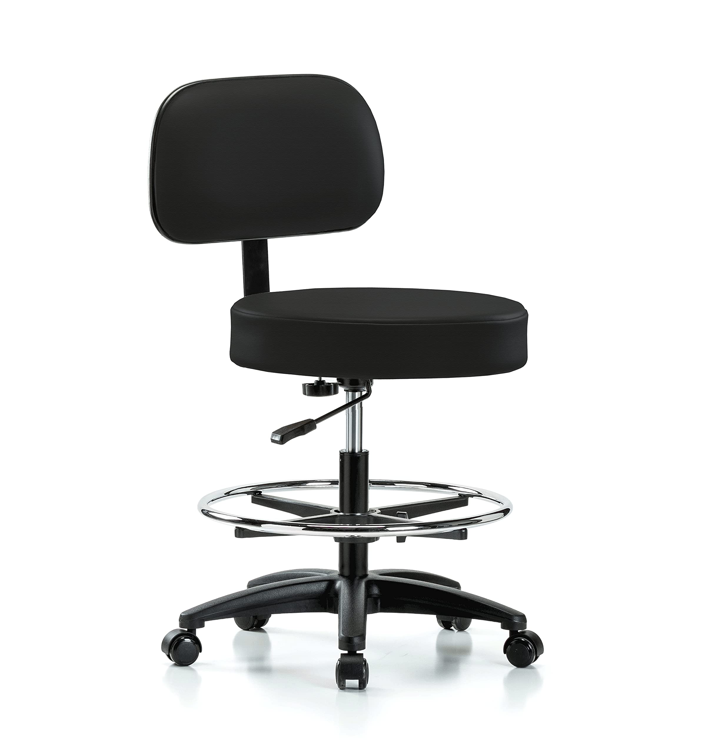Perch Basic Exam Stool with Foot Ring, Casters, 21-28.5", Black Fabric