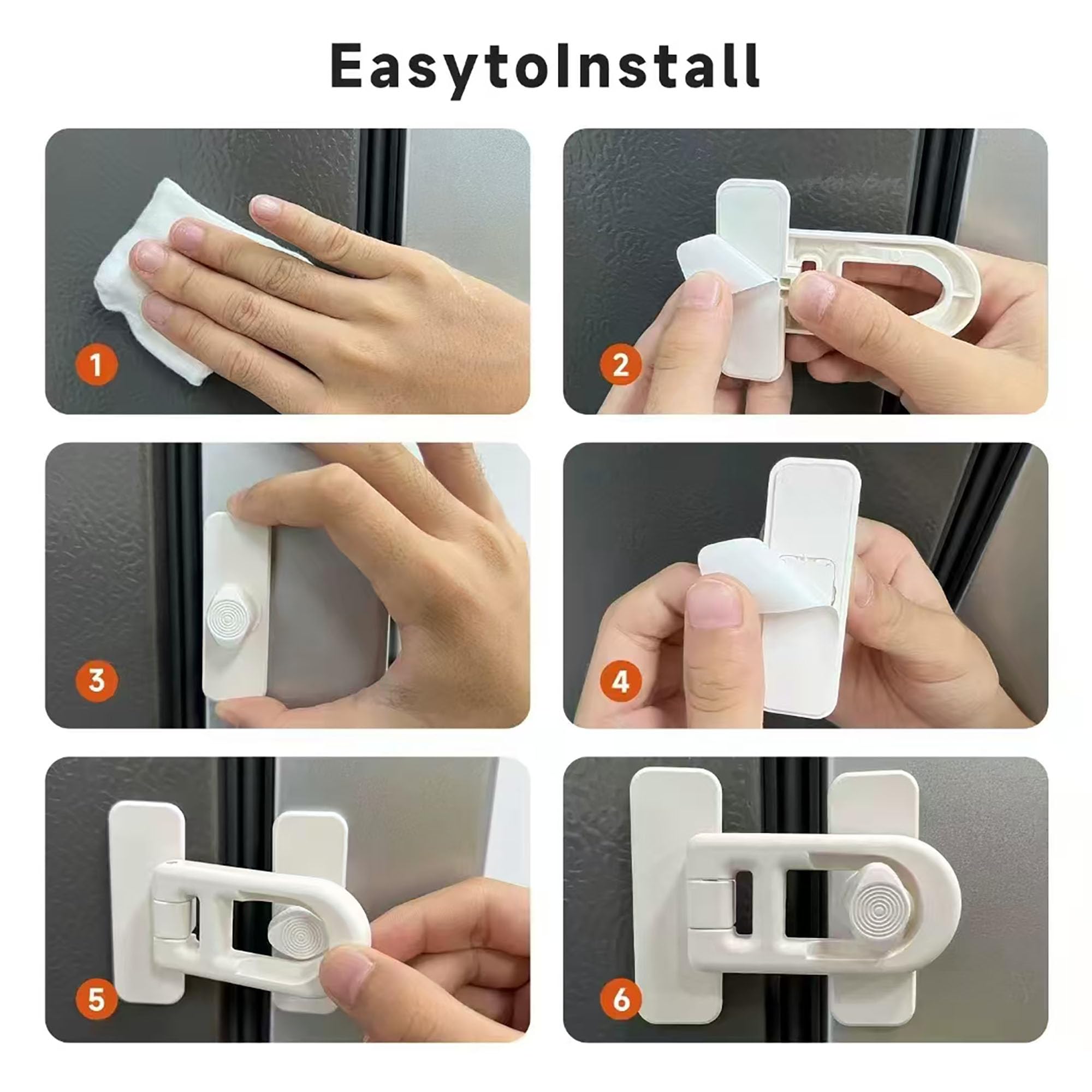 4 Pack Serrure de porte de réfrigérateur de sécurité enfant，pour réfrigérateurs, congélateurs et armoires,utilisant un adhésif 3M-Aucun Outil ou Perceuse Nécessaire(Blanc)