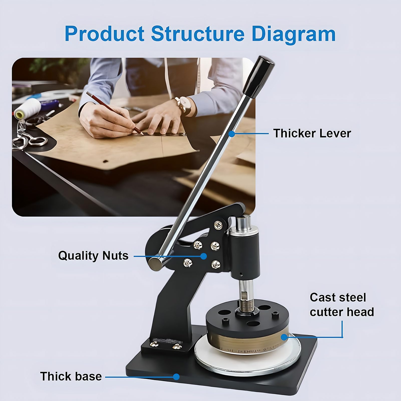 Taglierina per campioni di tessuto, coltello a pressione manuale per dischi rotondi in tessuto, spessore di taglio 0,1-10 mm, ideale per applicazioni su tessuti, moquette, pelle