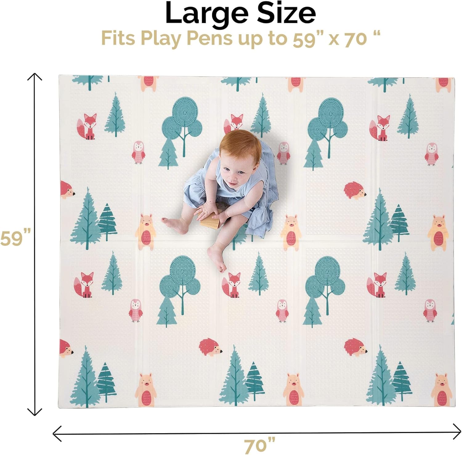 JumpOff Jo Foldable Foam Play Mat – Large Waterproof Baby & Toddler Activity Floor Mat, Double-Sided 70 x 59 Inch Play Surface