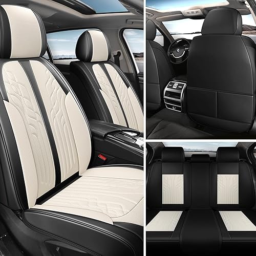 TTMiku Juego completo de 5 fundas de asiento de automóvil con cuero automotriz transpirable, impermeable, antideslizante, de alta calidad, protector