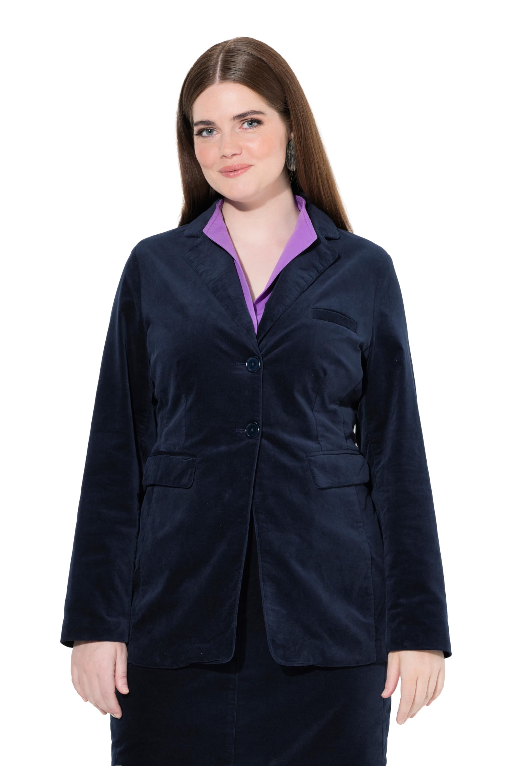 Ulla Popken Damen große Größen Übergrößen Plus Size Samtblazer, leicht tailliert, Reverskragen, Acetatfutter 843379