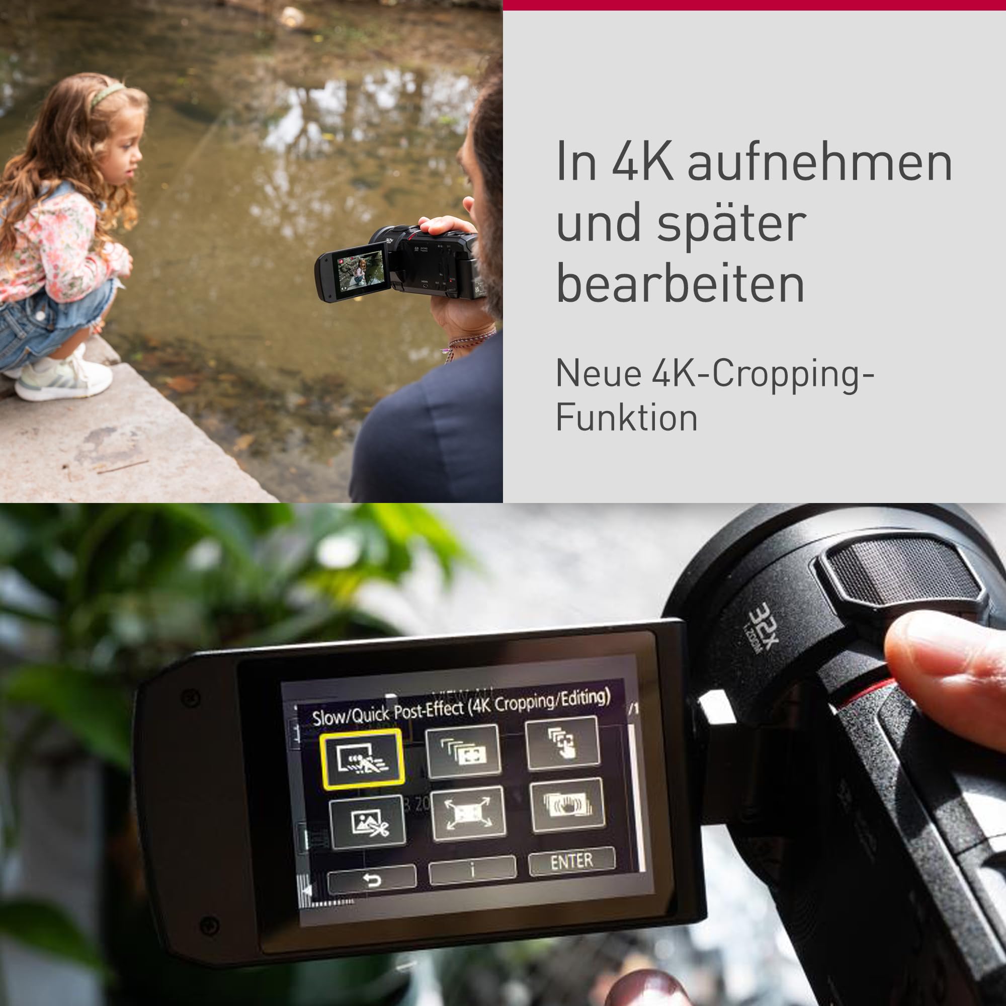 Panasonic HC-VX3E-K 4K-Camcorder, Video (25p), 25-mm-F1.8-Weitwinkelobjektiv, 24-facher optischer Zoom, Hybrid OIS+, HDR, Zoom-Mikrofon, Touchscreen, kreative Funktionen, Schwarz