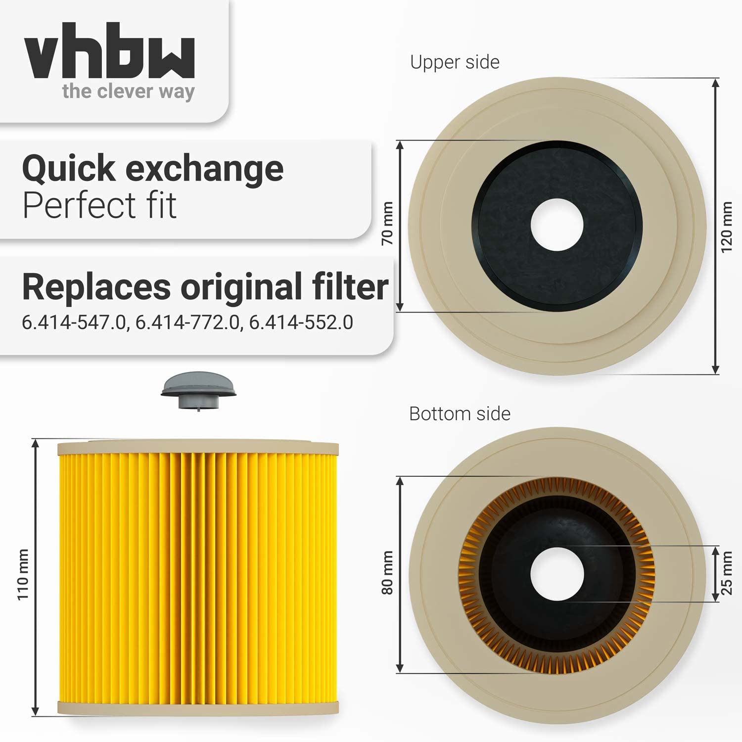 vhbw Filtr nabojowy kompatybilny z odkurzaczem Kärcher WD1, WD2, WD3, WD3 Premium, WD 3 P Extension Kit, WD 3.200, zamiennik do 6.414-552.0, 6.414-772.0, 6.414-547.0