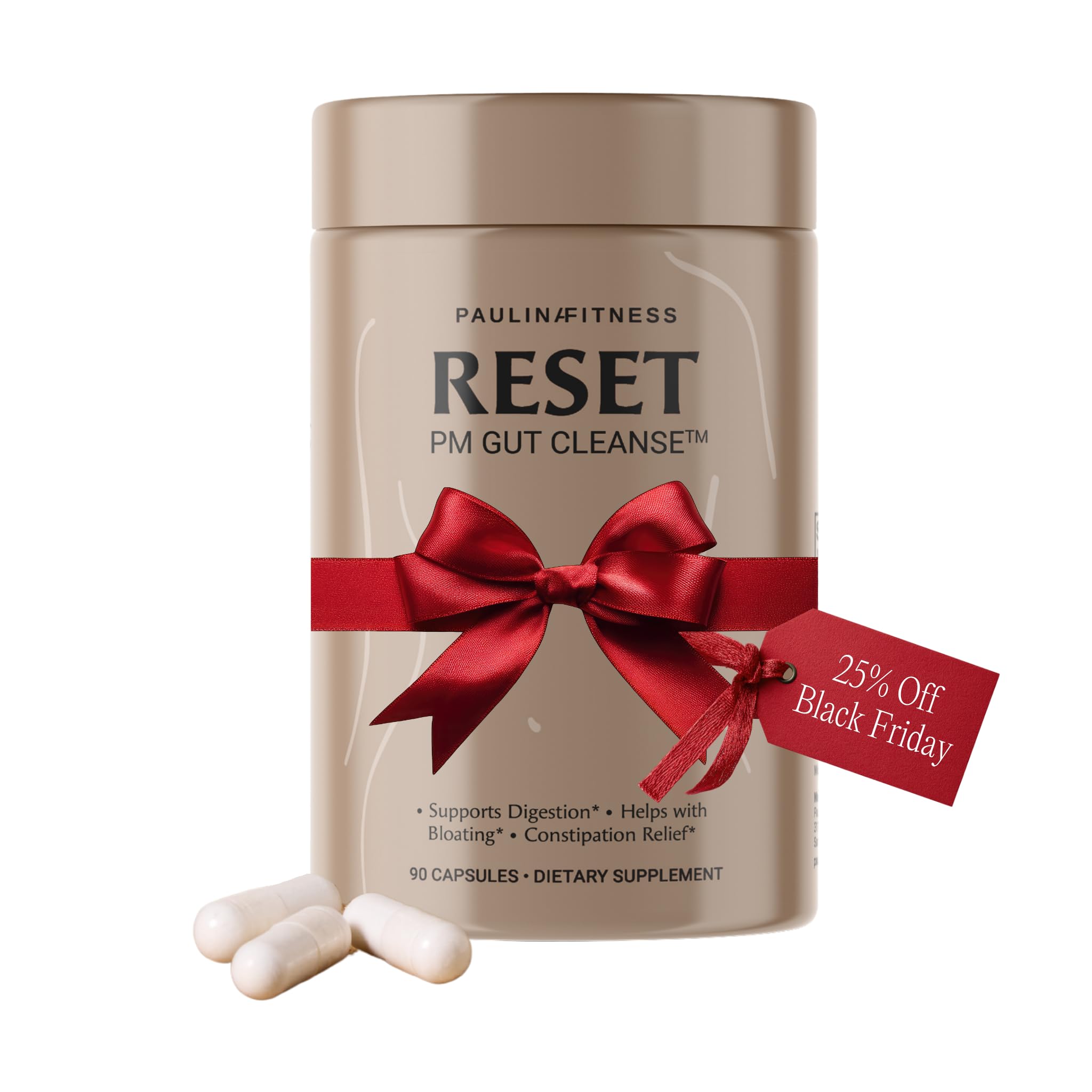 Paulina FITNESS Reset Overnight Digestive Aid, Bloating Relief, & Gut Health Supplement | Natural Detox & Digestive Cleanse to Support Weight Management and Relieve Constipation | 90 Capsules