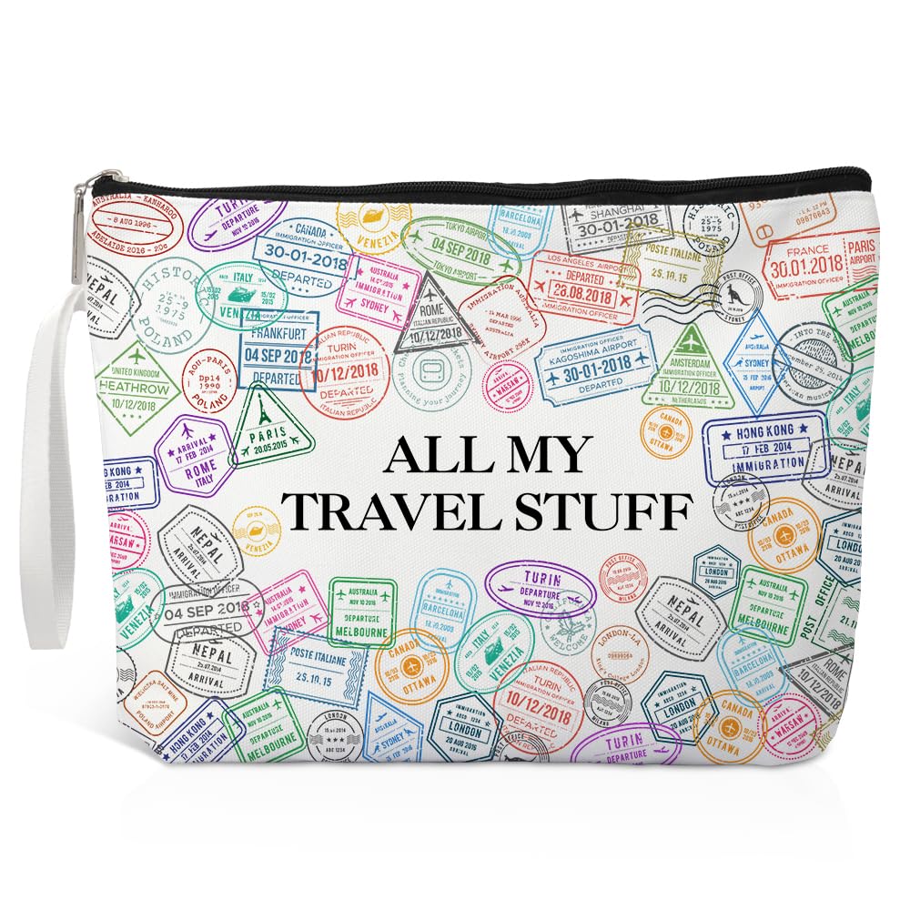 Xipromi All My Travel Stuff Makeup Bag, Funny Cosmetic Bag for Traveler, Travel Gifts for Women, Travel Agent Gifts for Friend, Vacation Cosmetic Bag