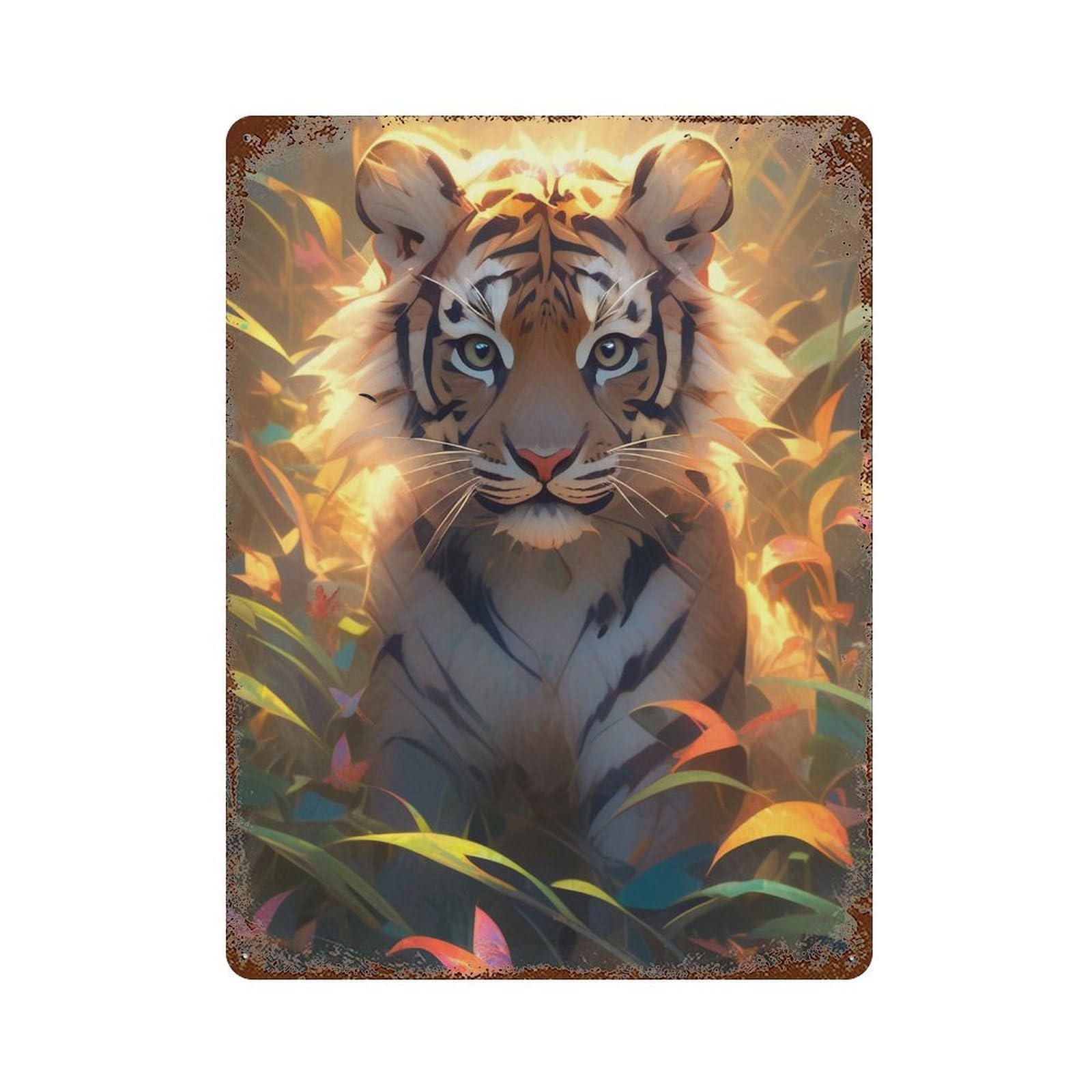 Amazon Jungle Tiger Portrait 15.7"x11.8" Decorative Tin Sign, Retro Wall Decor for Bistro, Counter And Cafe Decor