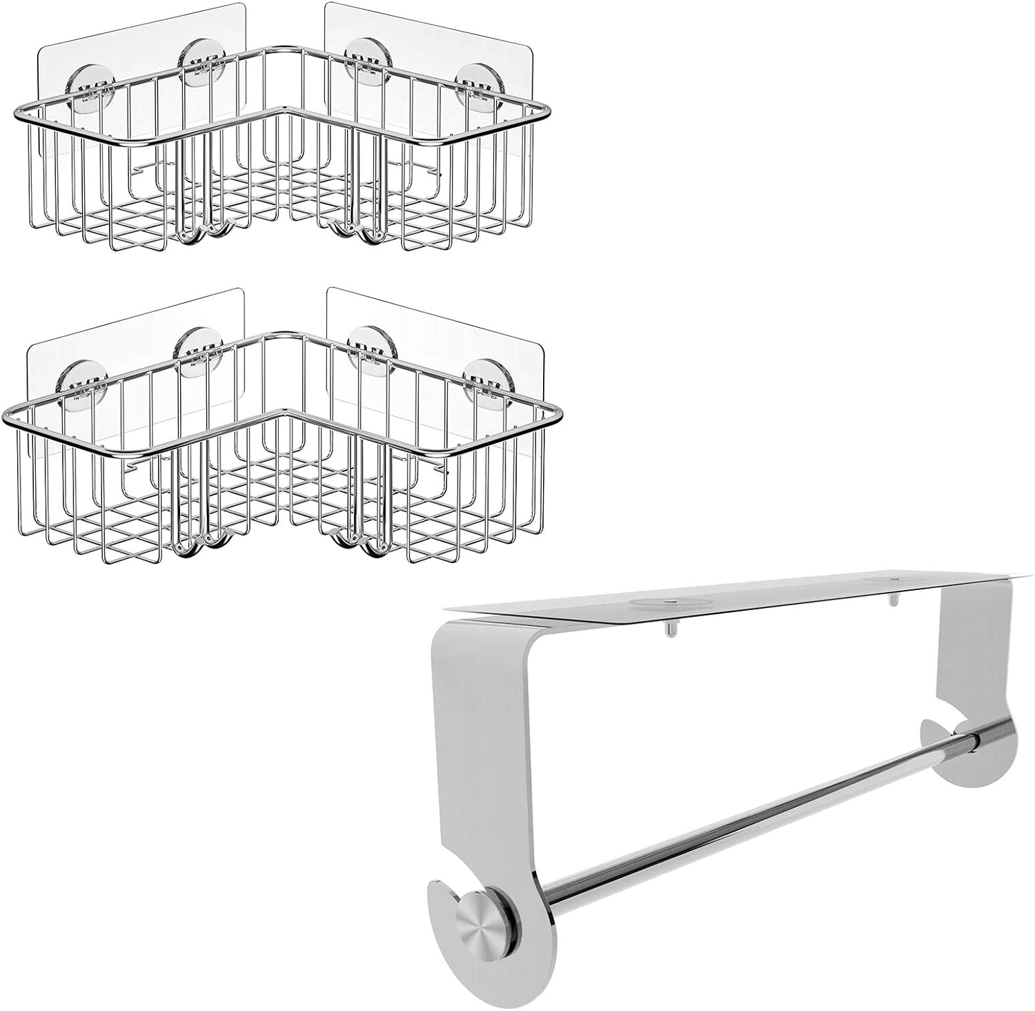 SMARTAKE Paper Towel Holder with Adhesive & SMARTAKE 2Pack Corner Shower Caddy