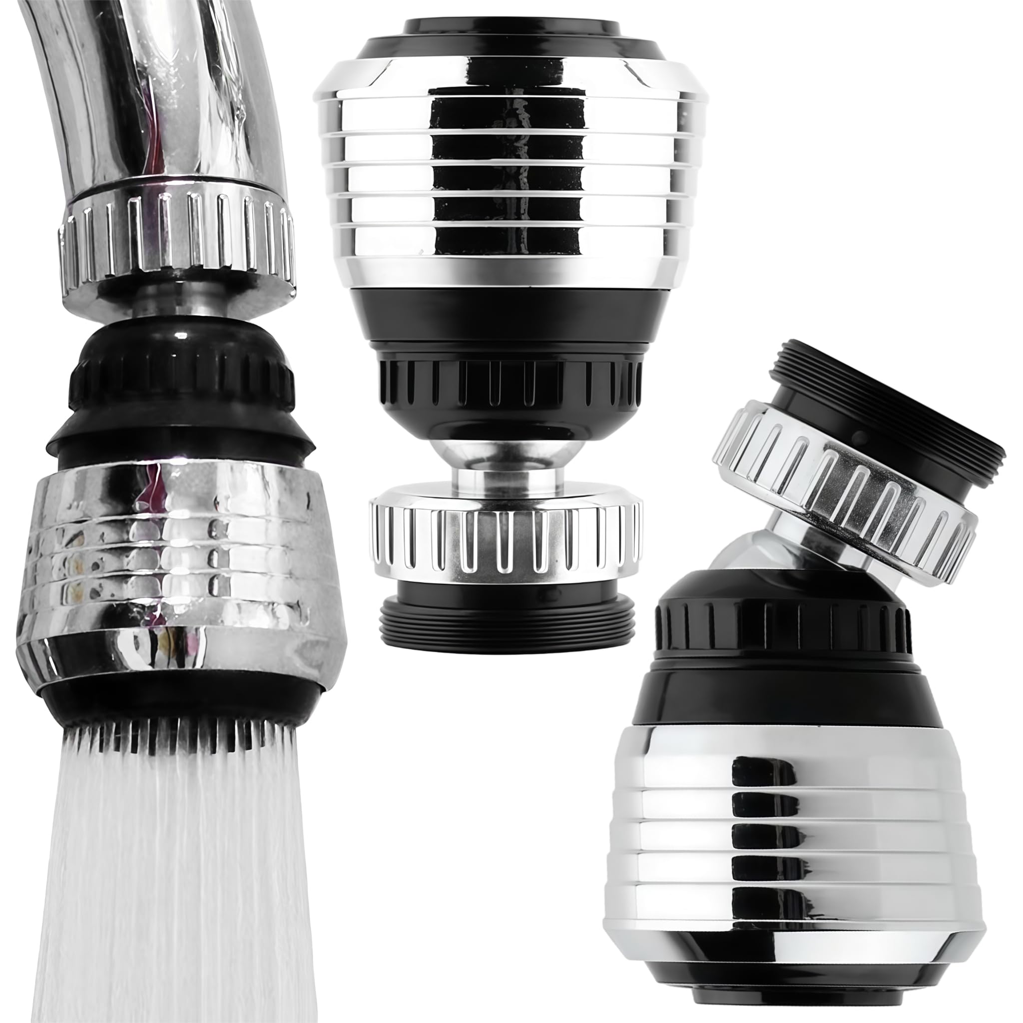 Zuuyye - 2 Pcs Swivel Faucet Nozzles, 360° Rotatable Faucet Jet Regulator with 2 Positions & Adapters for Kitchen and Bath (Silver)