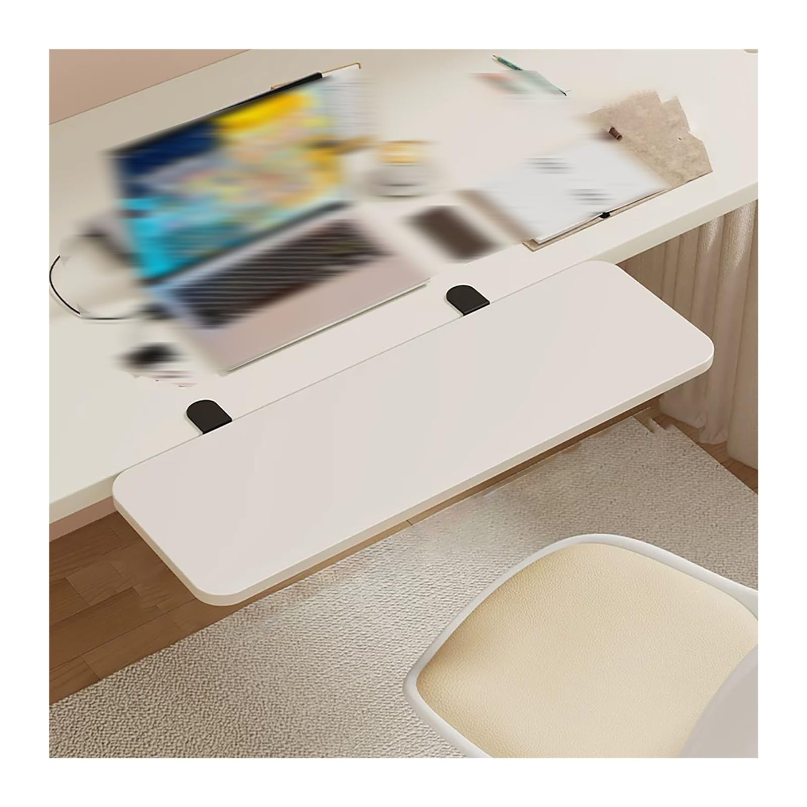 Bandeja extensora de escritorio de 16 20 24 28 32 35 pulgadas, extensor de mesa con abrazadera, tablero de extensión de escritorio plegable, bandeja for teclado(White,20x40cm (7.9x15.7in))