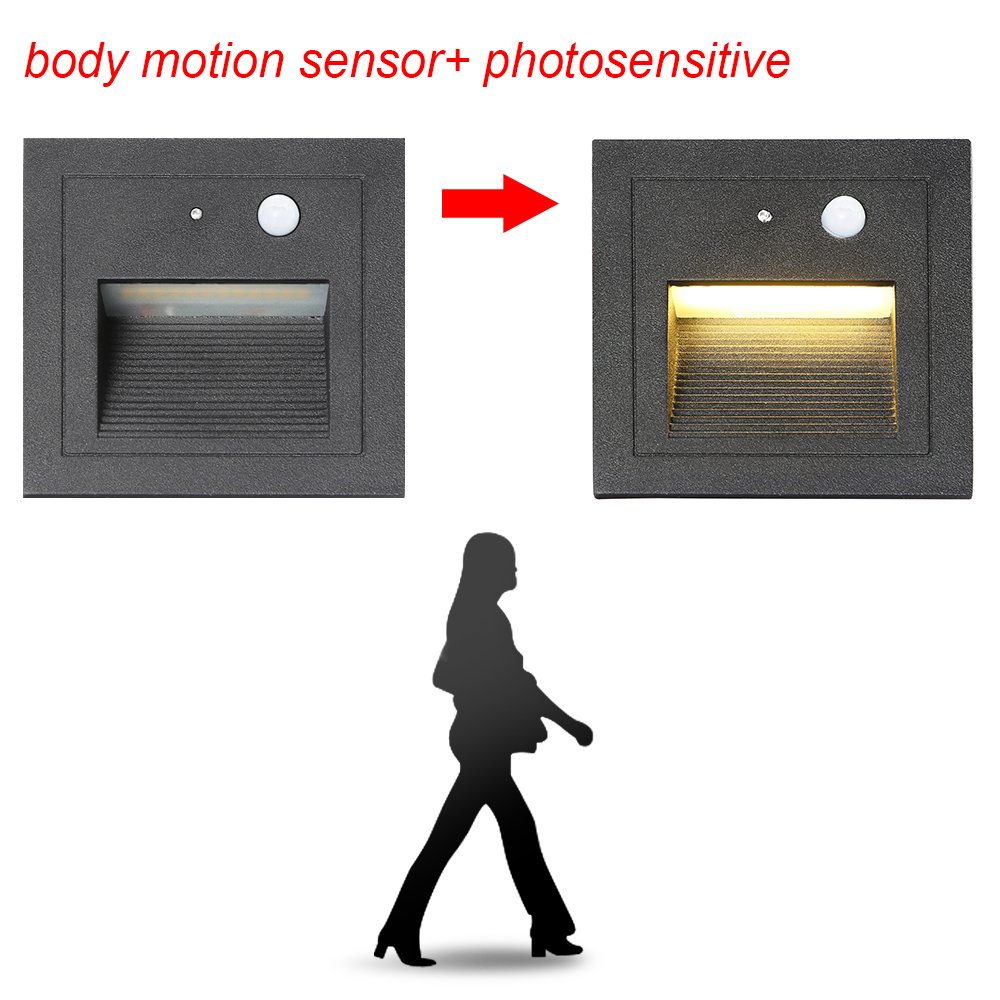 4Foco Empotrable de Pared LED 3W Lámpara de Pared Lámpara de luz de Escalera Detector de Movimiento Piso Lámpara de Escalera Empotrada Lámpara de Salón 2800K blanco Cálido