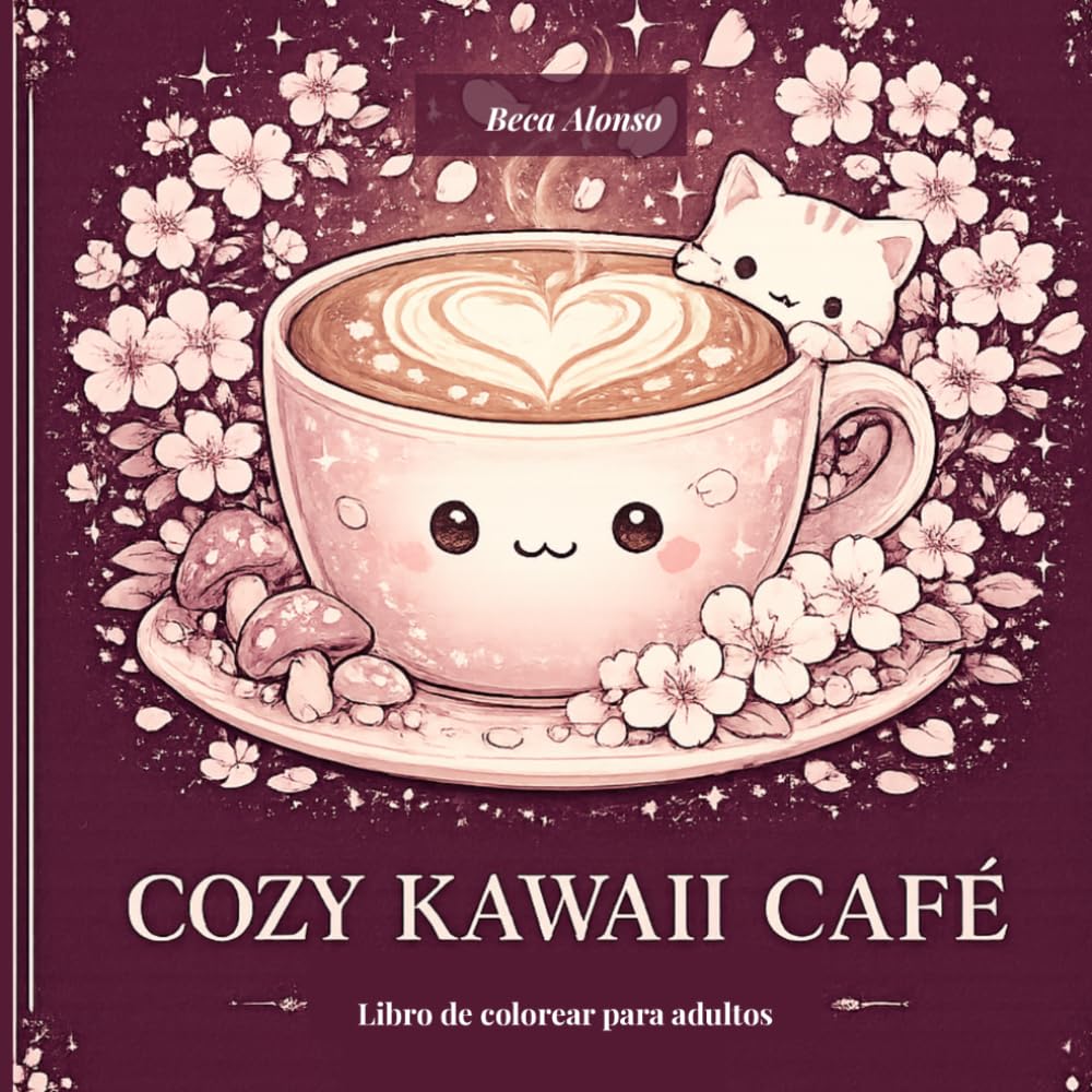 Cozy Kawaii Café: Libro de colorear para adultos-50 ilustraciones "Bold & Easy" de escenas aesthetic para relajarse. Temática Cozy Kawaii