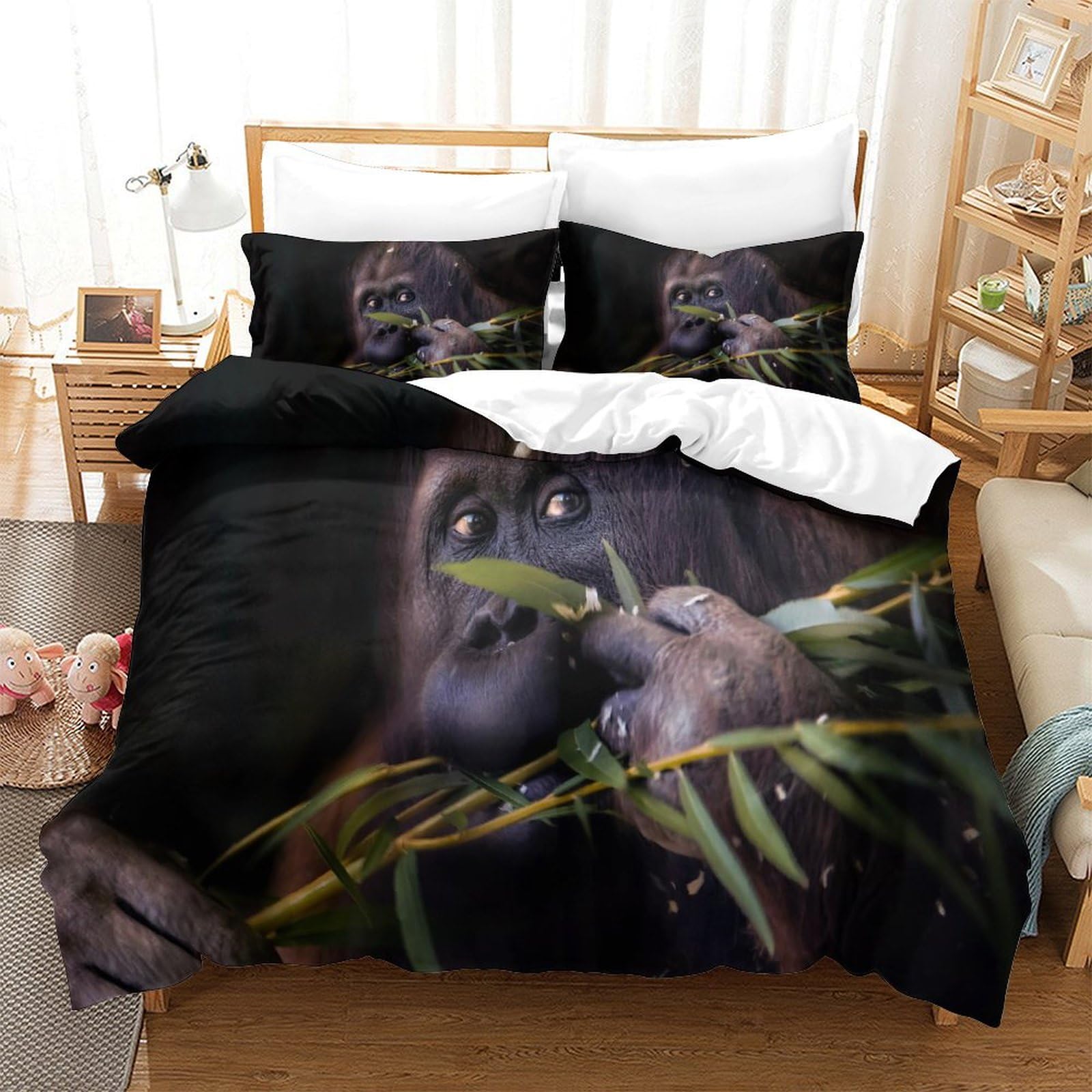 P1S9U7W5Y Realistic Gorilla 3D Printed Duvet Cover Set 3pcs Microfiber Chimpanzee Bedding Set SuperKing
