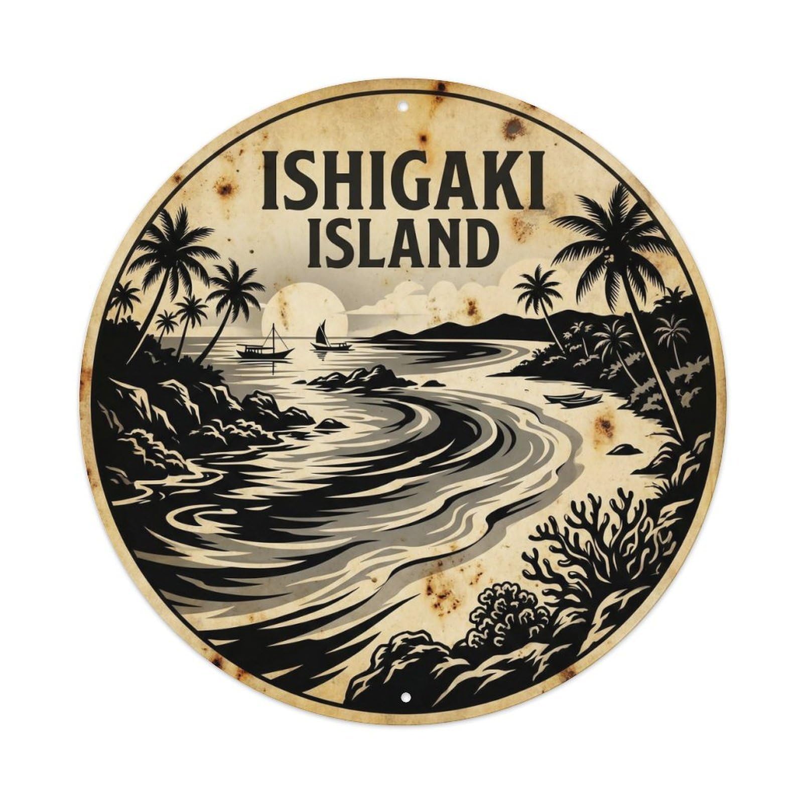 Ishigaki Island City Destination Monochrome Metal Tin Sign
