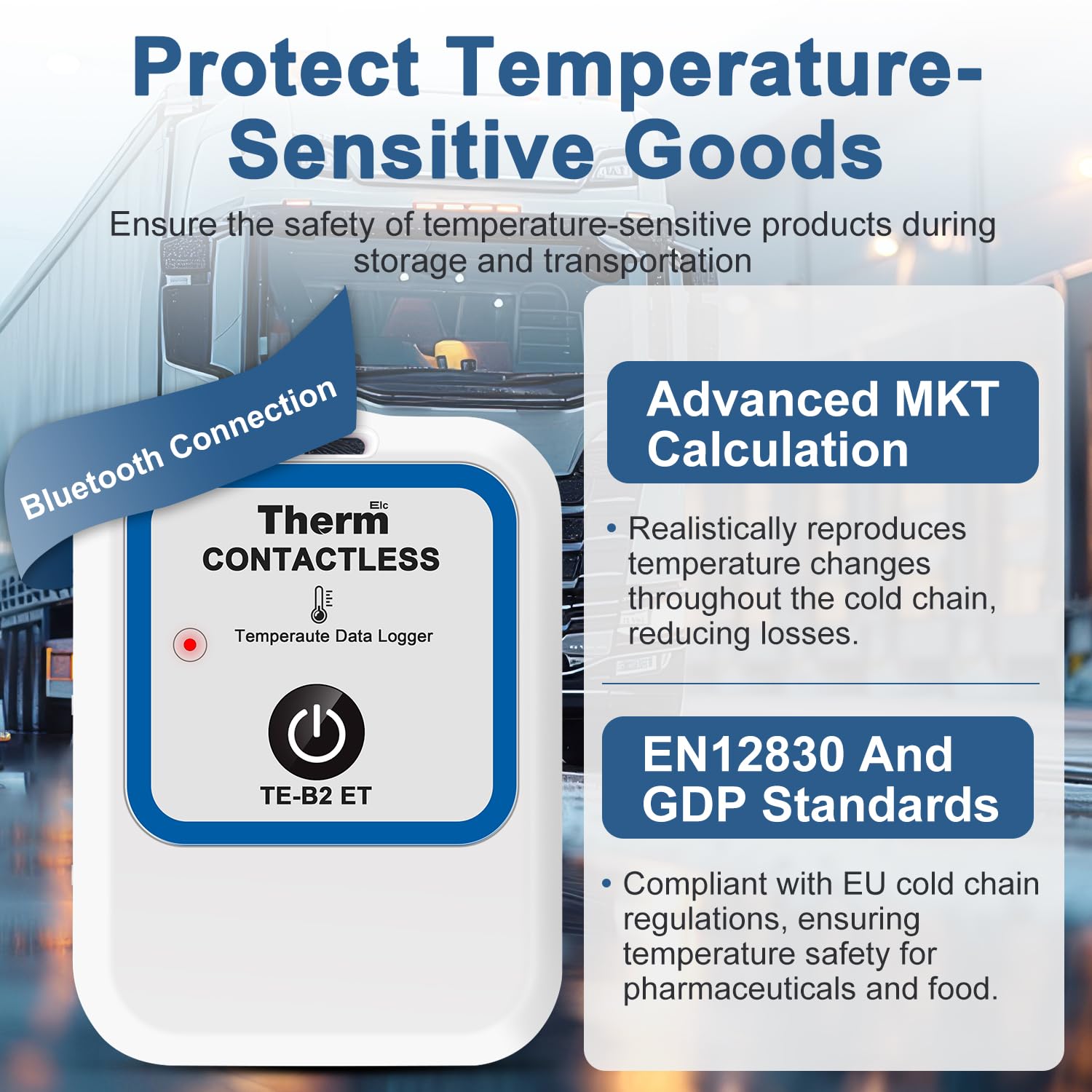 ThermElc TE-B2 Rejestrator danych temperatury bezprzewodowy EN12830 monitor lodówki aptecznej MKT