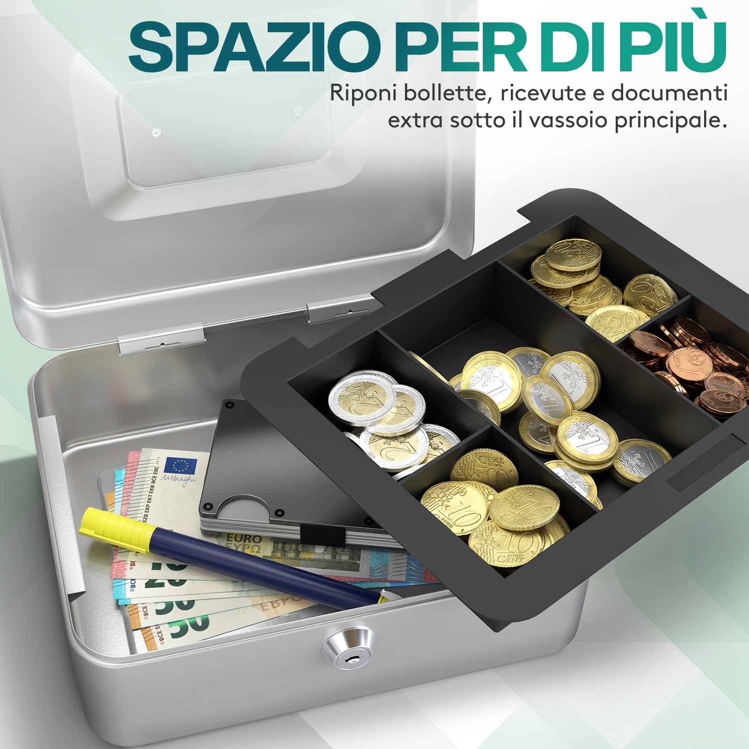 Cassetta Di Sicurezza Portavalori Con Vassoio Contamonete - Cassaforte Portatile Per Denaro E Gioielli - Foto 3