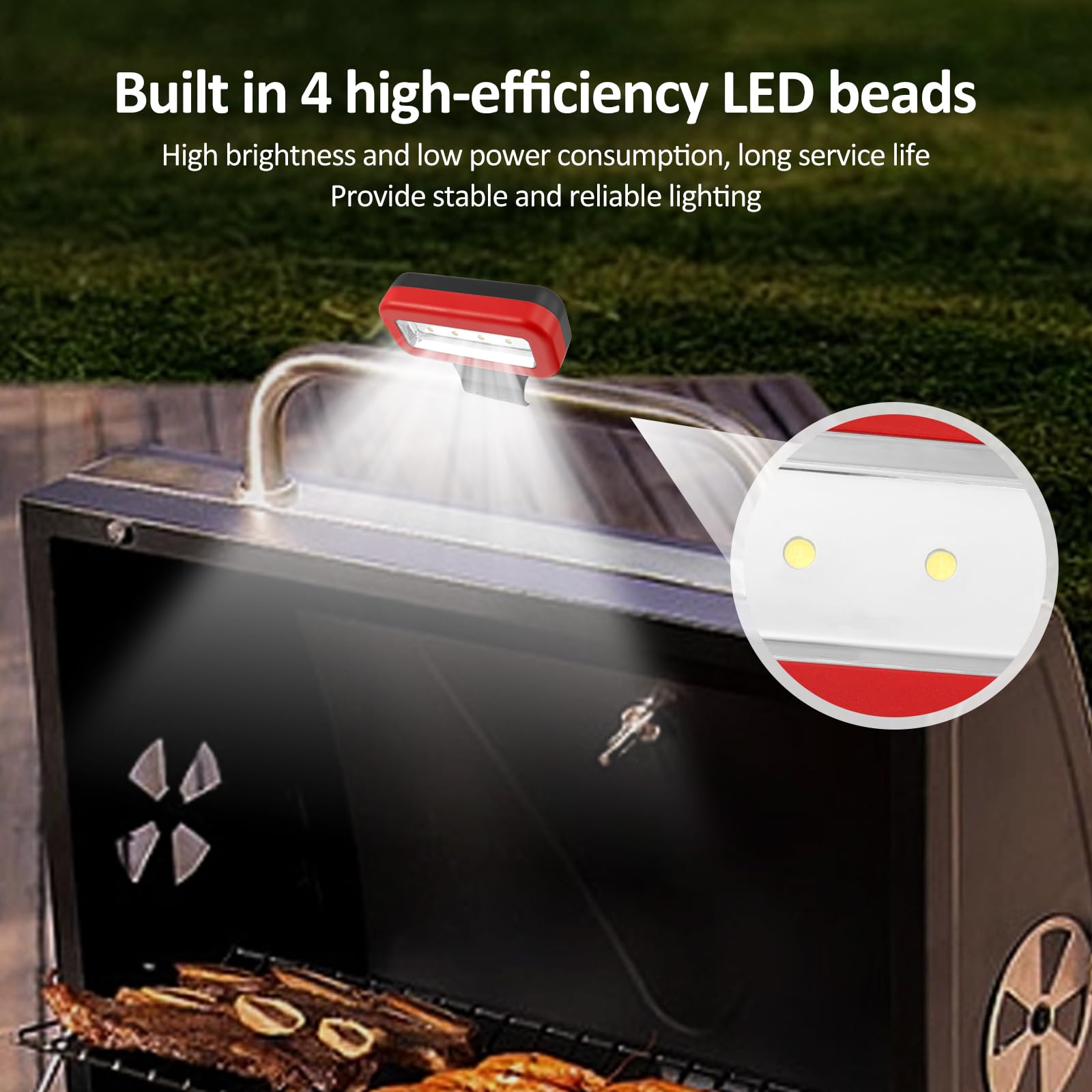 Grill Lampe 3 Helligkeitsstufen 13×6×4cm Grilllicht mit Gurtband Camping Lampe Hitzebeständig für Zelt Fahrrad Grill Camping Nachtparty
