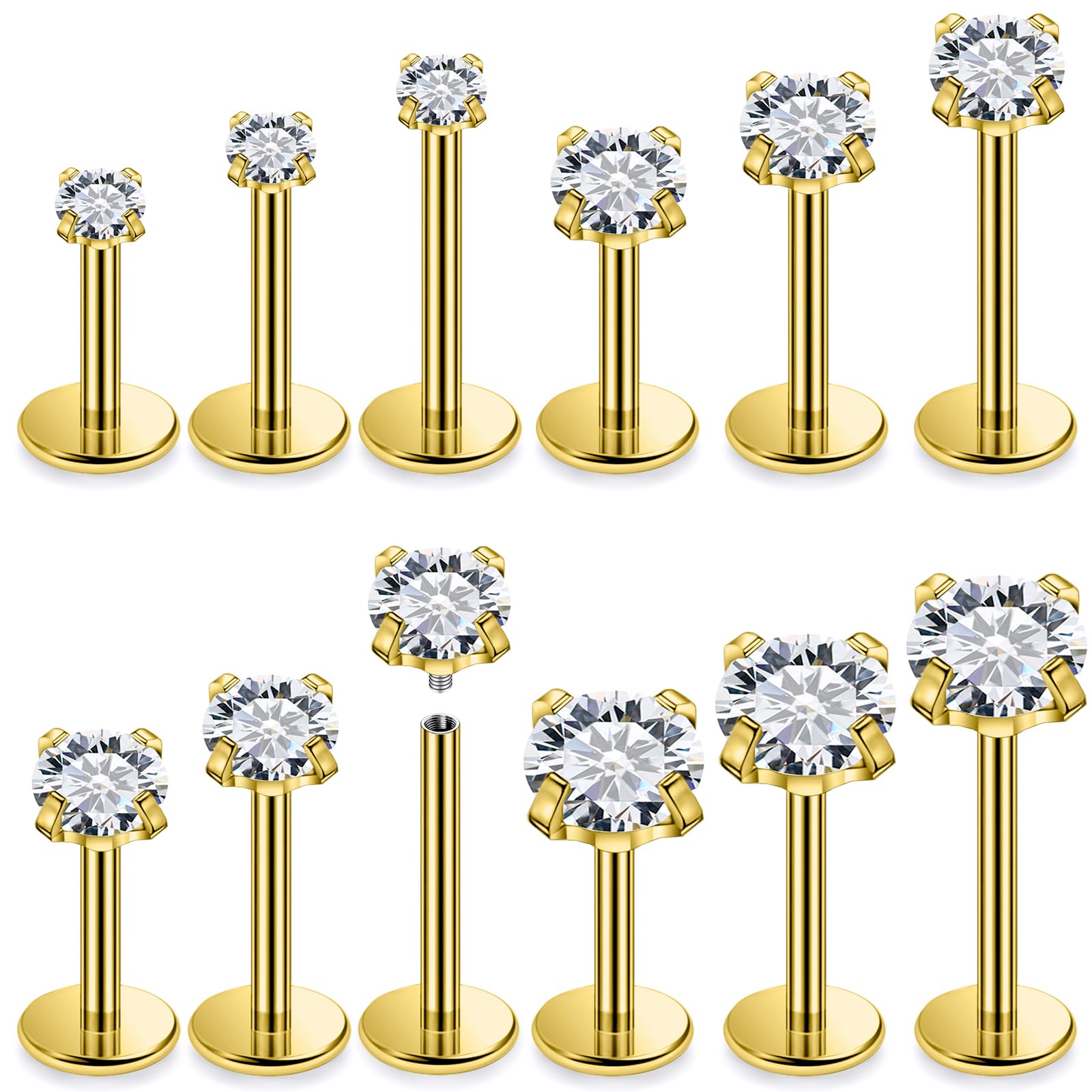 Xnsjeyy 14G 16G Internal Thread Flat Back Earrings Nose Studs 316L Surgical Steel Tragus Forward Helix Conch Cartilage Lobe Earrings Stud Medusa