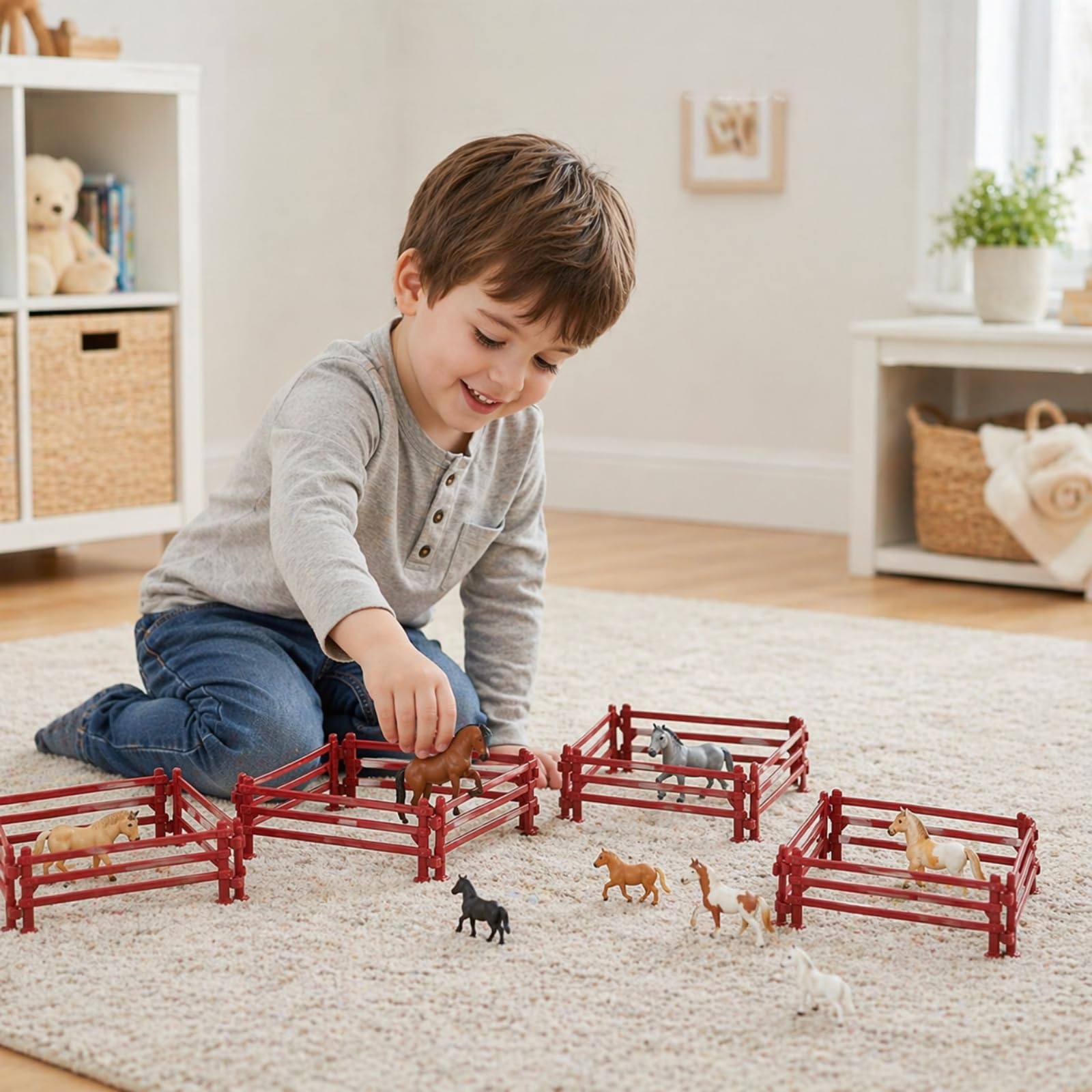 Lot De 80 Clôtures Miniatures Pour Ferme Et Chevaux - Accessoires En PVC Avec Bords Arrondis, Kit Créatif Pour Enfants Dès 3 Ans, Jeu De Construction Et D'imagination