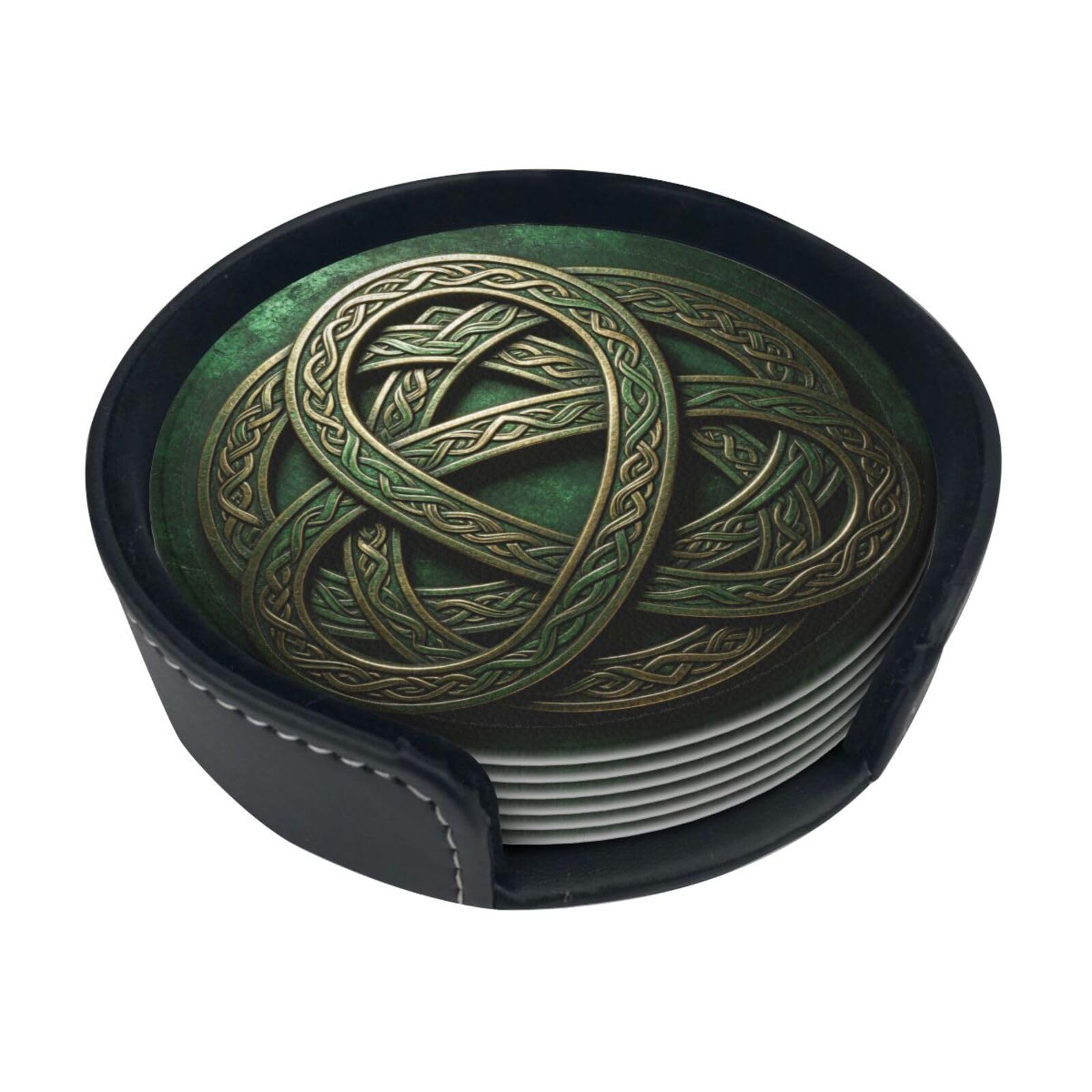 Celtic Knot Leather Coasters-Set of 6 with Storage Holder