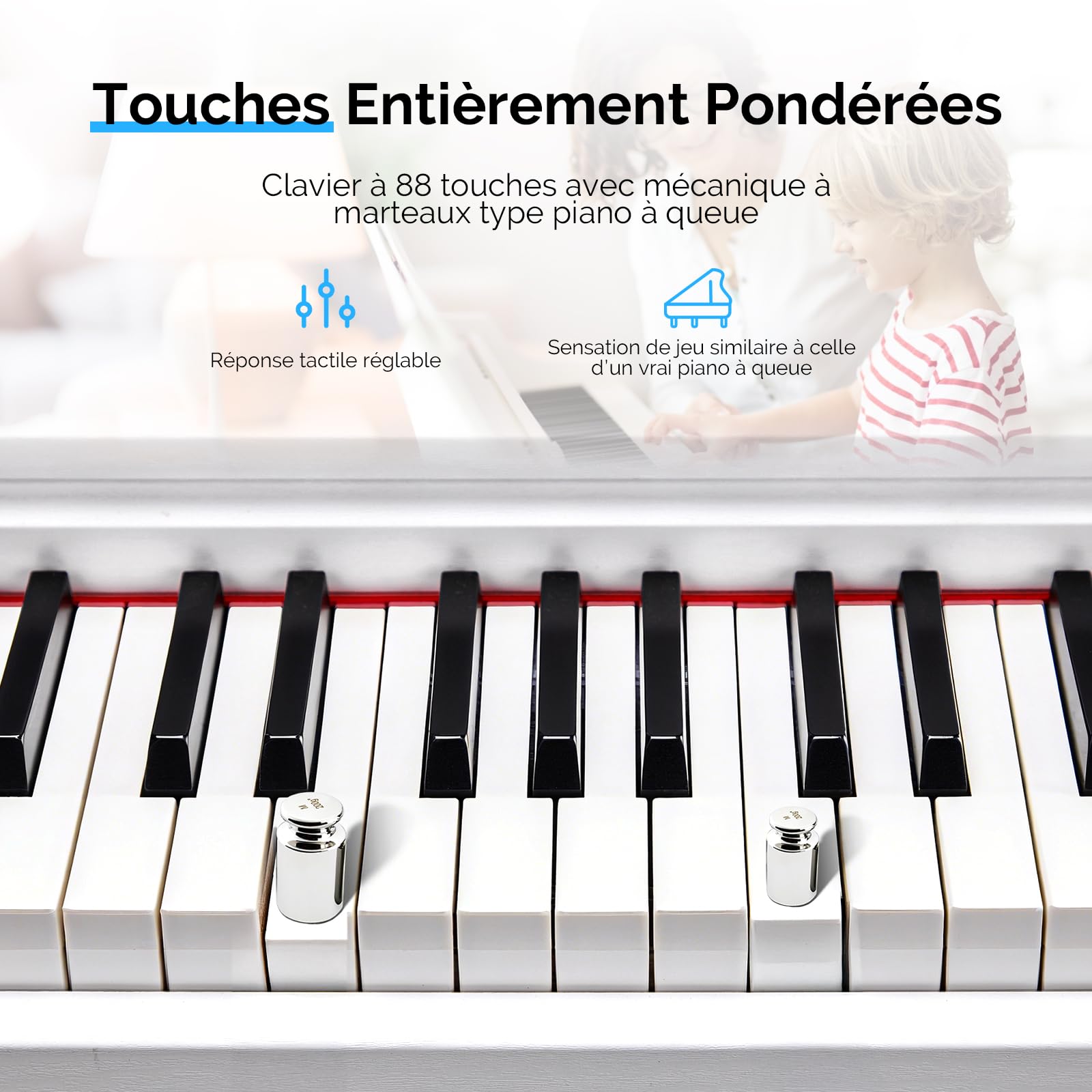 BONNLO Piano Numérique 88 Touches Pondérées, Piano Électrique avec Bluetooth Audio&MIDI- Enregistrement, Transposition, Volume Accompagnement, Accord/Force - Idéal pour Famille, Enseignement (Blanc)