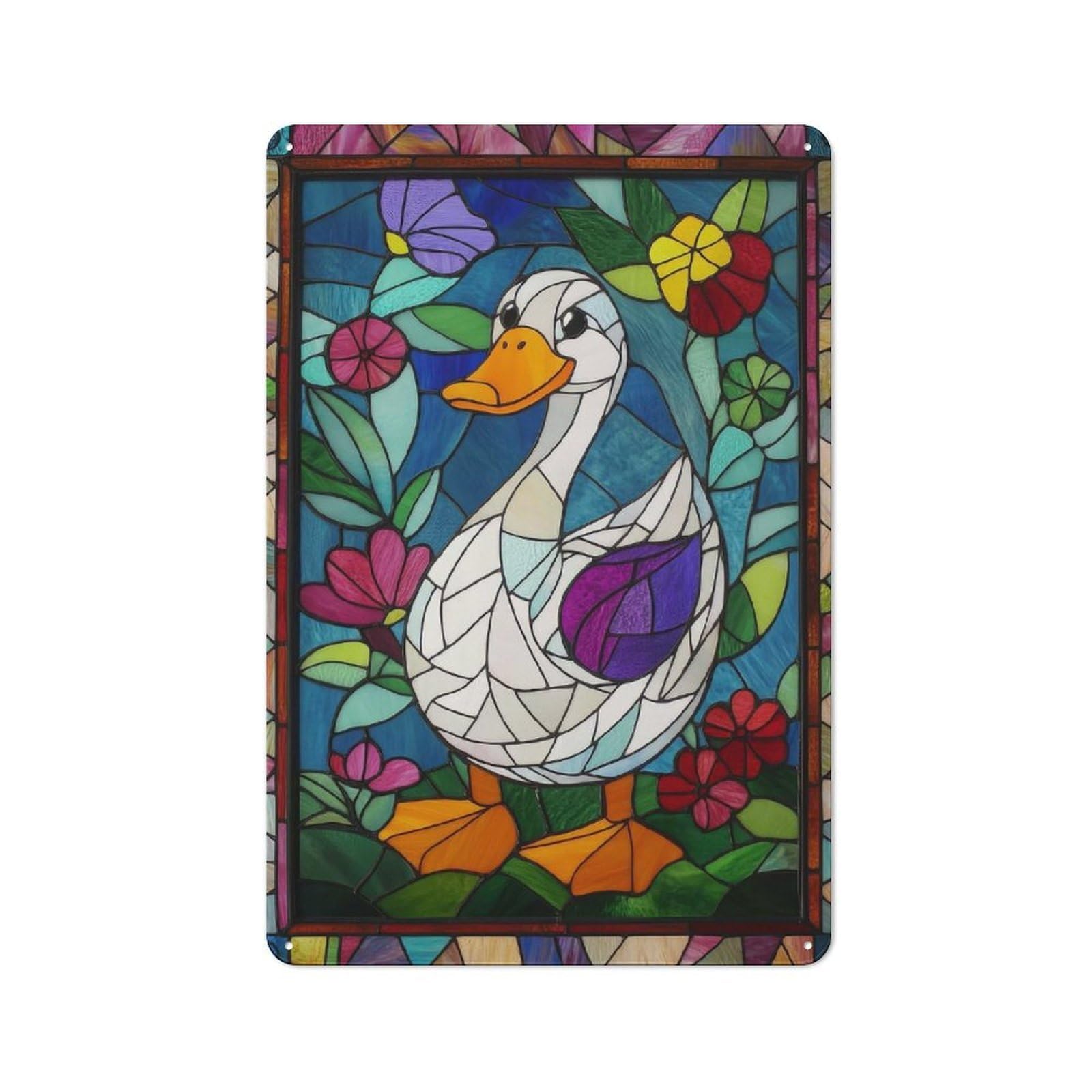Junmoney Stained Glass Duck Bistro Style Cafe Metal Sign 30X20cm Featuring Restaurant Wall Art For Takeaway, Bar, Kitchen Or Counter Area