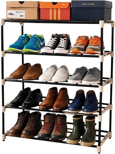 FAROX Metal Shoe Rack for Home – Adjustable &amp; Stackable Metal Pipe Shoe Stand, Waterproof Open Shoe Organizer, Entryway, B...