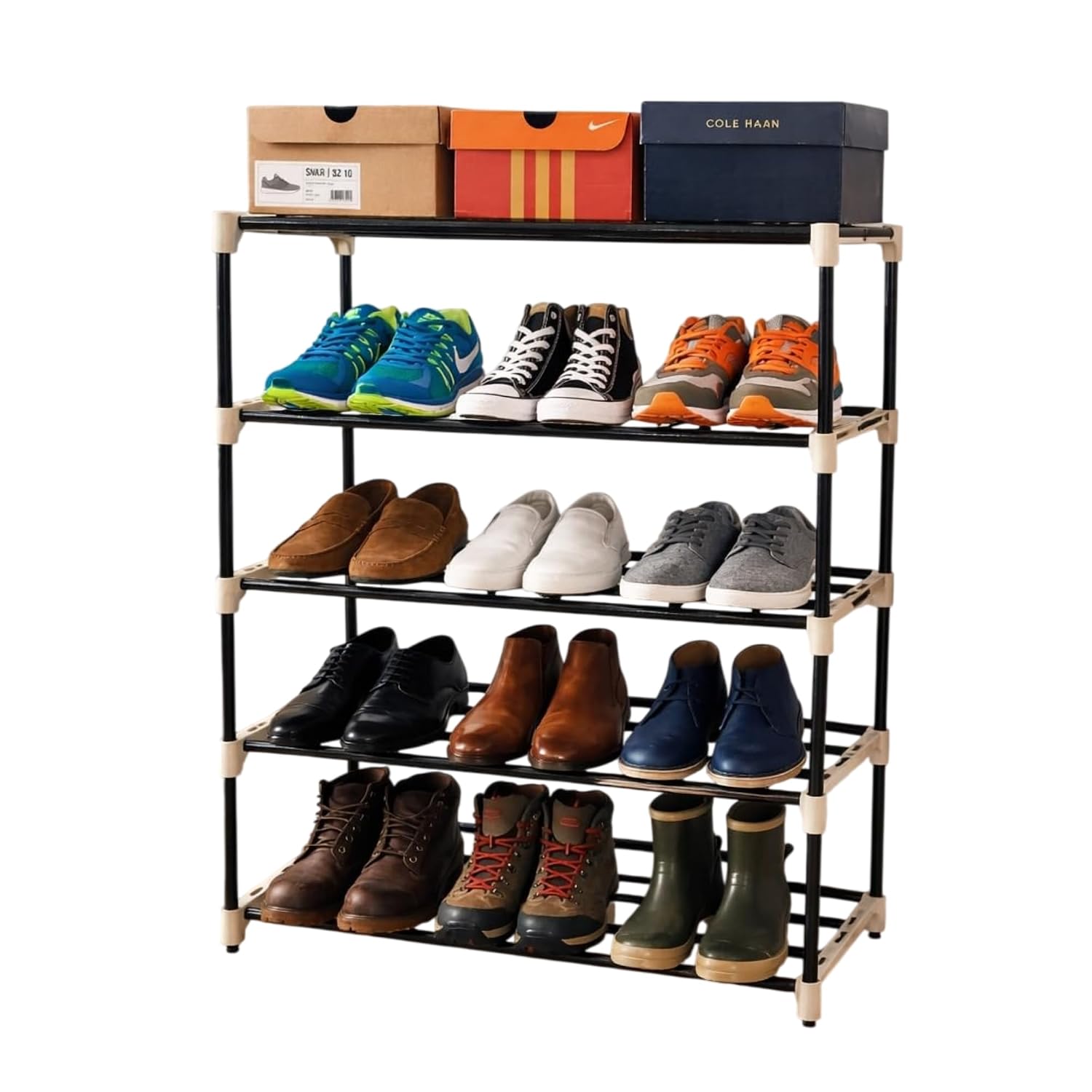 FAROX Metal Shoe Rack for Home – Adjustable & Stackable Metal Pipe Shoe Stand, Waterproof Open Shoe Organizer, Entryway, B