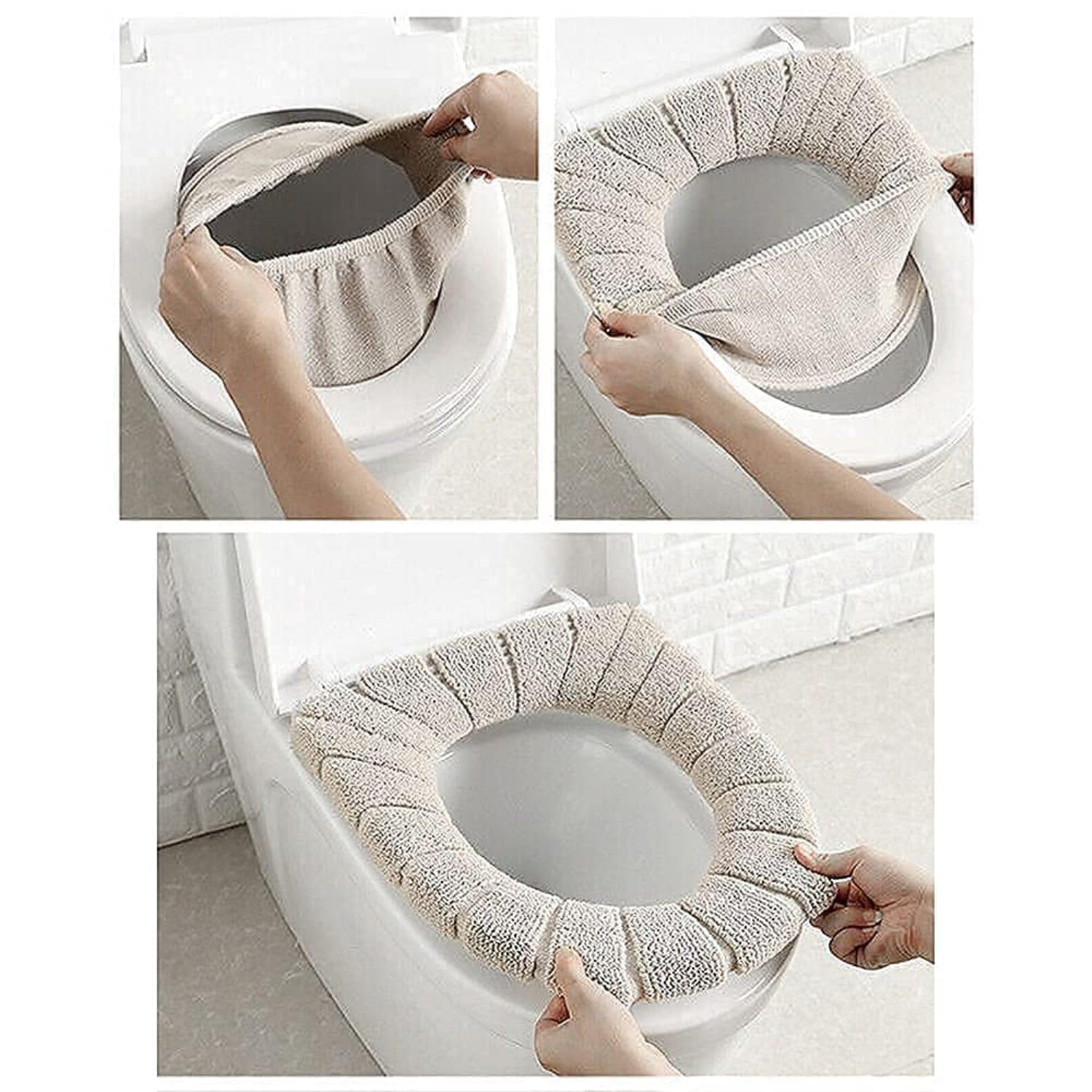 HEVIR Washable Soft Warmer Toilet Seat Cover – Stretchable, Easy Installation, Thicker Cloth Cushion Mat & Lid Cover Pads – Multicolor Bathroom Set 4