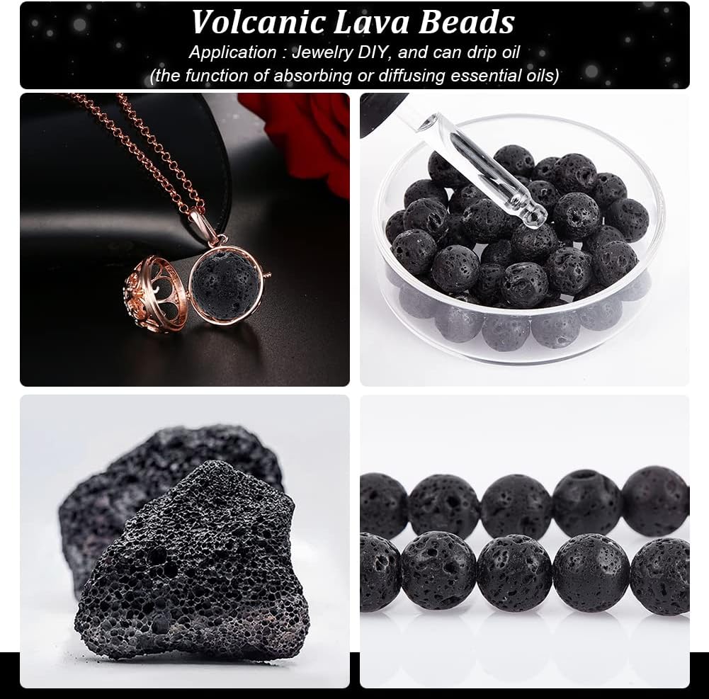 PH PandaHall 380-390pcs 10mm Natural Lava Beads Dyed Black - Round Lava Stone Beads for Jewelry Making, Oil Diffusers, Chakra, Energy, Bulk - Image 4