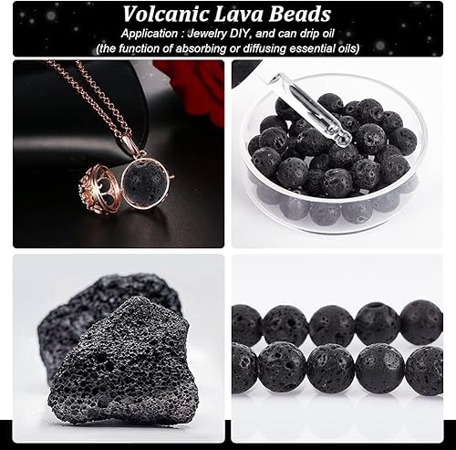 Miniatura 10 de PH PandaHall 480 cuentas de lava gris de 0.315 pulgadas (0.315 in), cuentas de piedra de lava gris natural, cuentas difusoras de aceite, cuentas de