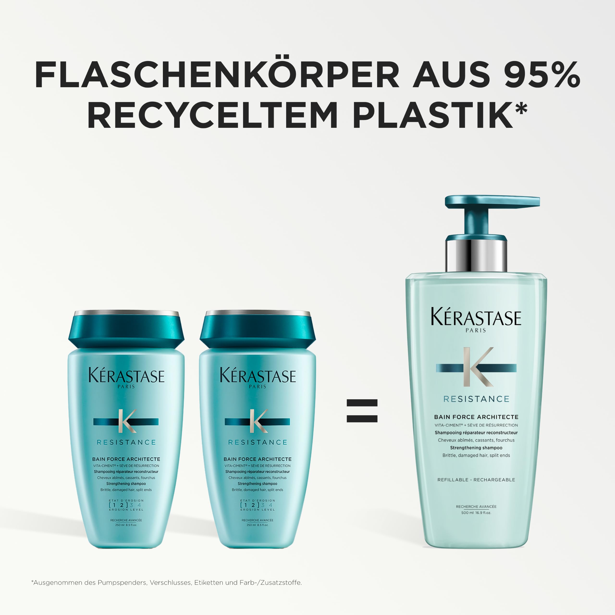 Kérastase Résistance Bain Force Architecte Nachfüllset, Regenerierendes Shampoo bei geschädigtem Haar, Enthält: Résistance Bain Force Architecte 500 ml im Pumpspender sowie 500-ml-Nachfüllpackung