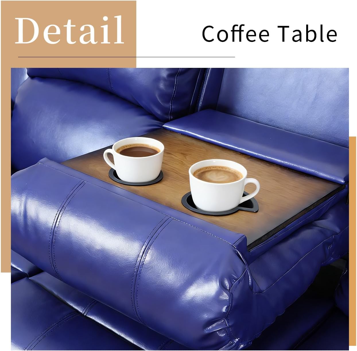 Recliner Sofa Set,Manual Reclining Couch Set,Living Room Furniture Sets,Leather Couch with Drop Down Table/Storage Console/Cup Holder for Home/Apartment(Blue Faux Leather,Sofa+Loveseat+Chair)