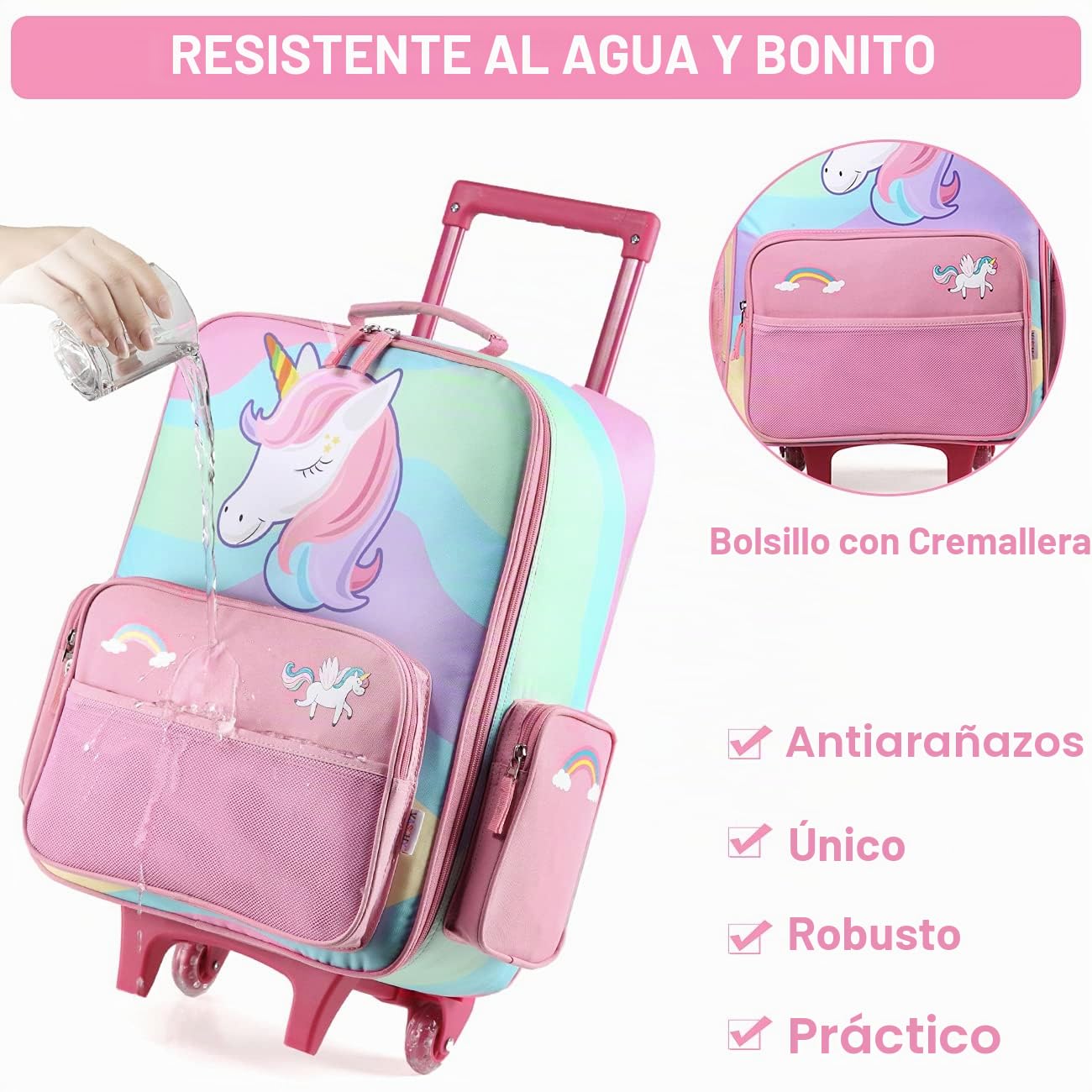 Maleta Infantil Niños Niña, VASCHY Equipaje de Viaje de Mano con 2 Ruedas para Niños Maleta Cabina Trolley Grande para Escolar Viaje, 52x35x17CM, 31 litros